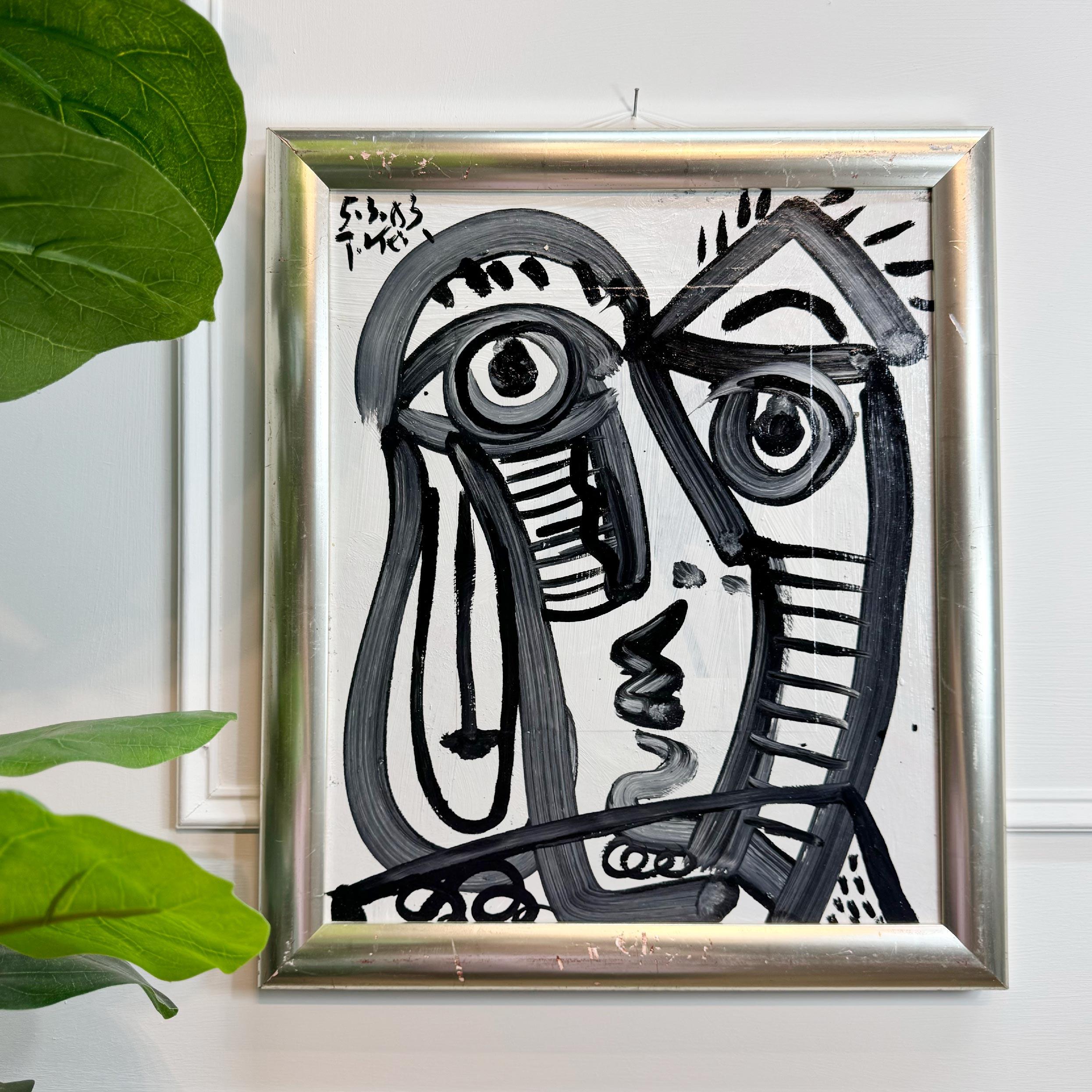 Dipinto a mano Cubismo Pittura acrilica su tavola Peter Robert Keil 1983 in vendita