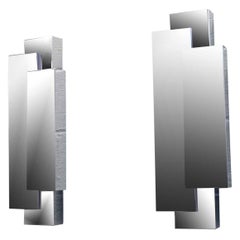 Cubism Modernist Pair of Chrome Wall Sconces