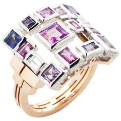 Cubism Pink and Purple Sapphire and Diamond Ring in 18 Karat Rose Gold Cubism Pink and Purple Sapphire and Diamond Ring in 18 Karat Rose Gold