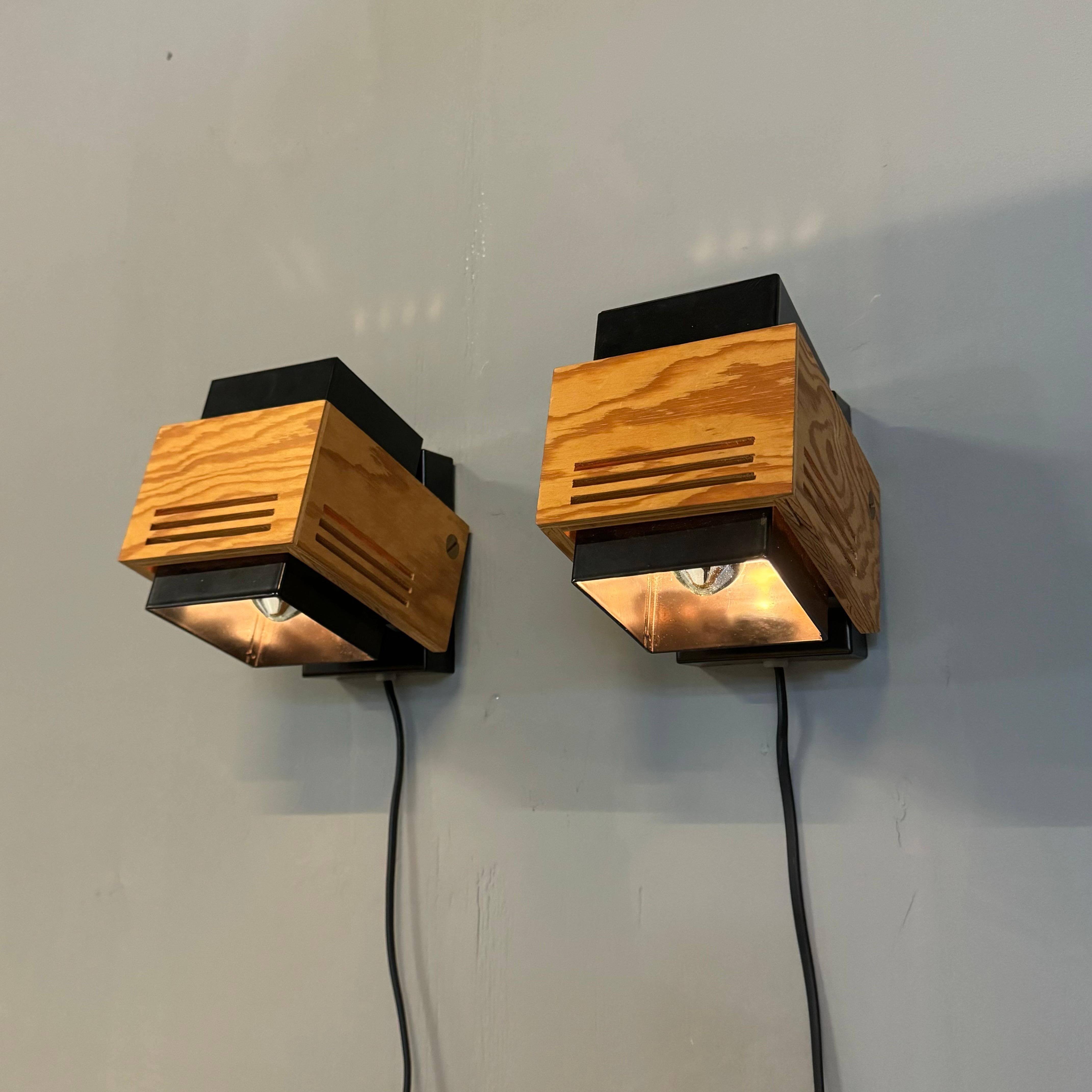 Woodwork Cubism Wall lamps by Claus Bolby for Cebo Industri 70's For Sale