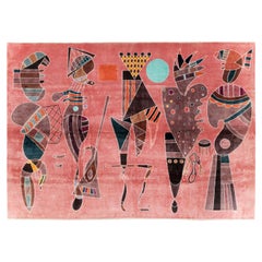 Cubist & Abstract Late 20th Century Handmade Turkish Art Deco Accent Carpet