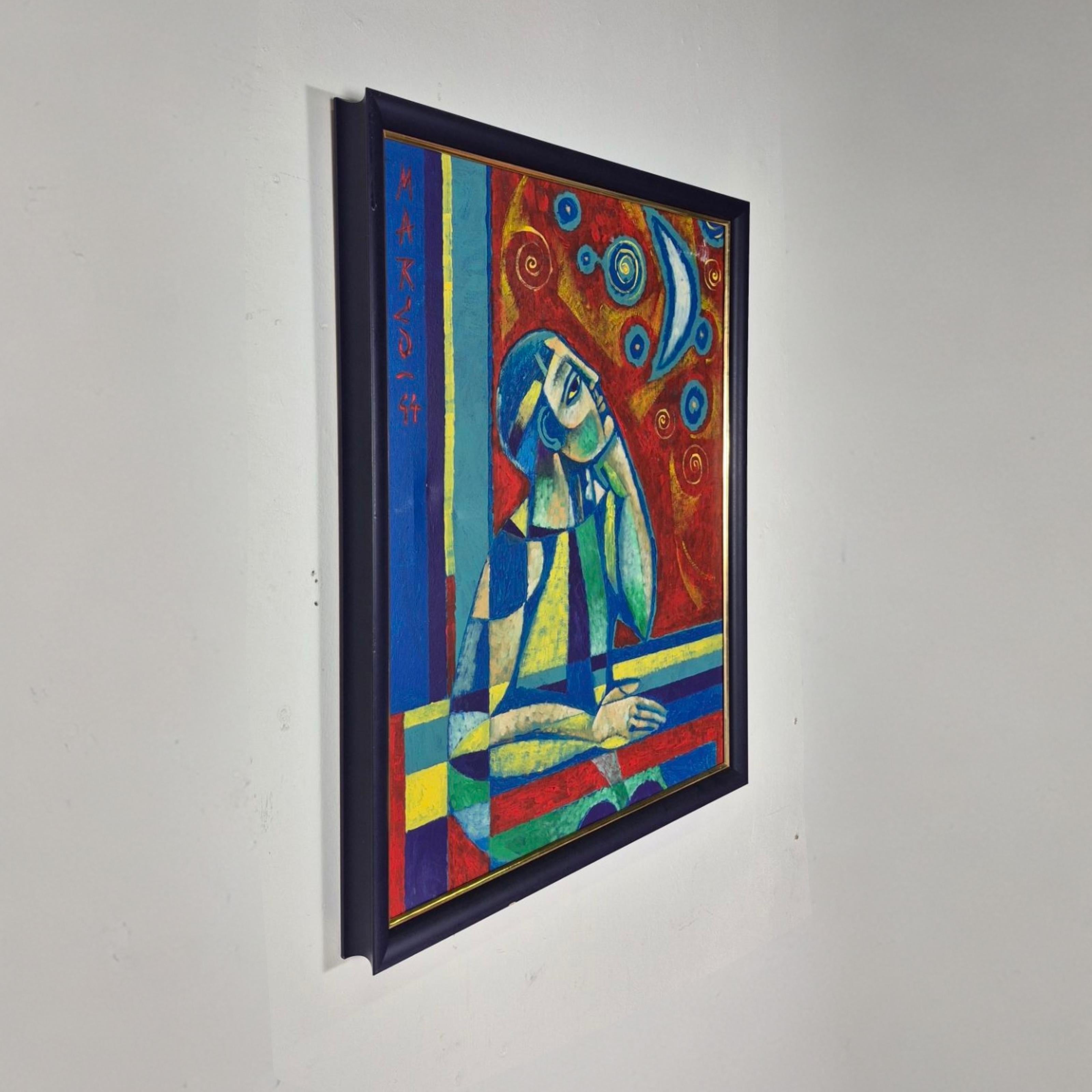 Post-Modern Cubist abstract painting by Marco de Lucca, Germany 1990s For Sale