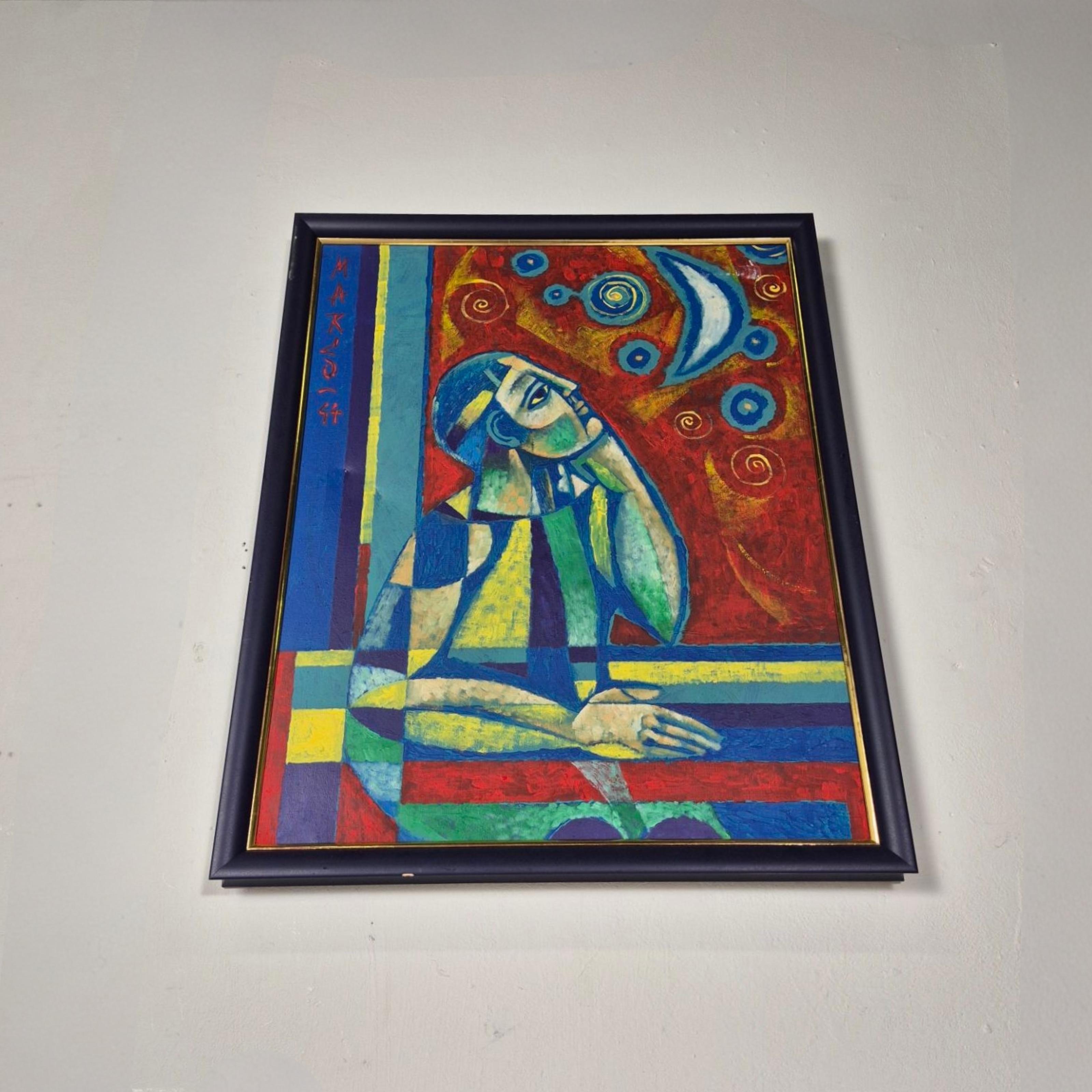 Hand-Crafted Cubist abstract painting by Marco de Lucca, Germany 1990s For Sale