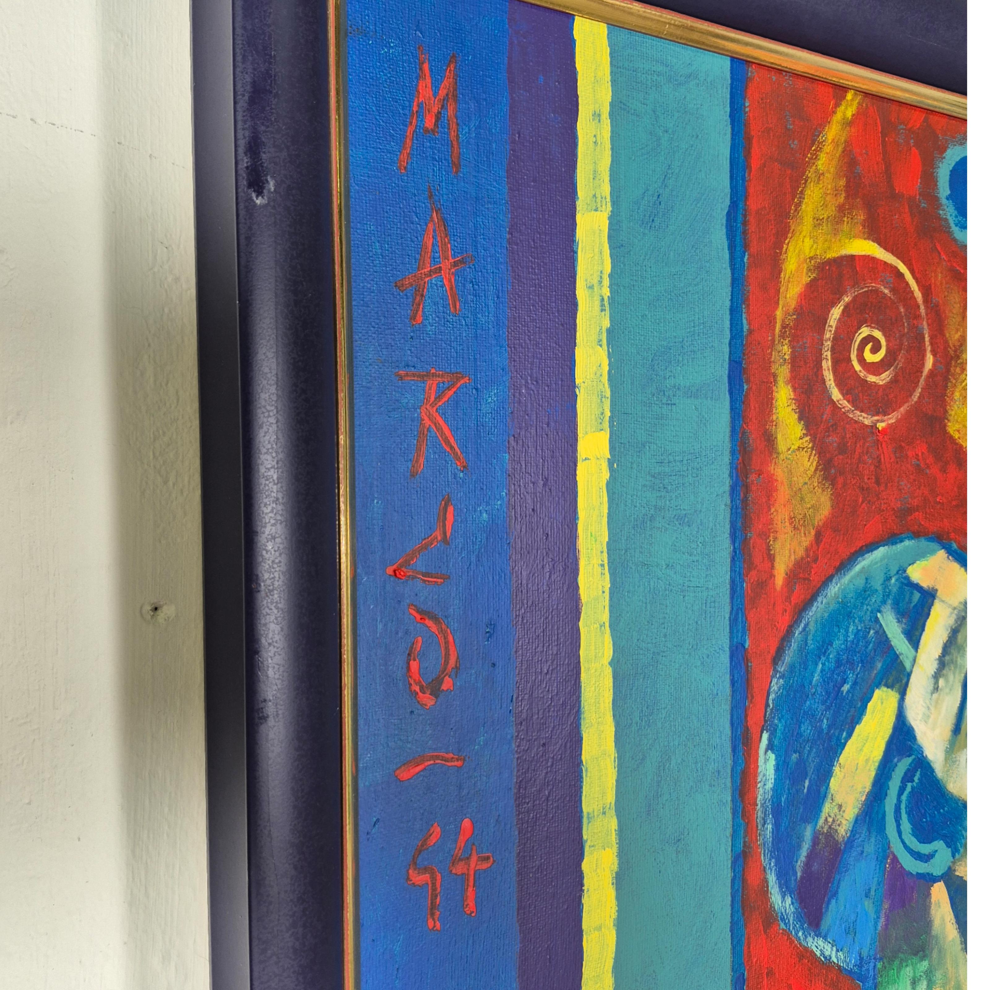 Cubist abstract painting by Marco de Lucca, Germany 1990s In Good Condition For Sale In ECHT, NL