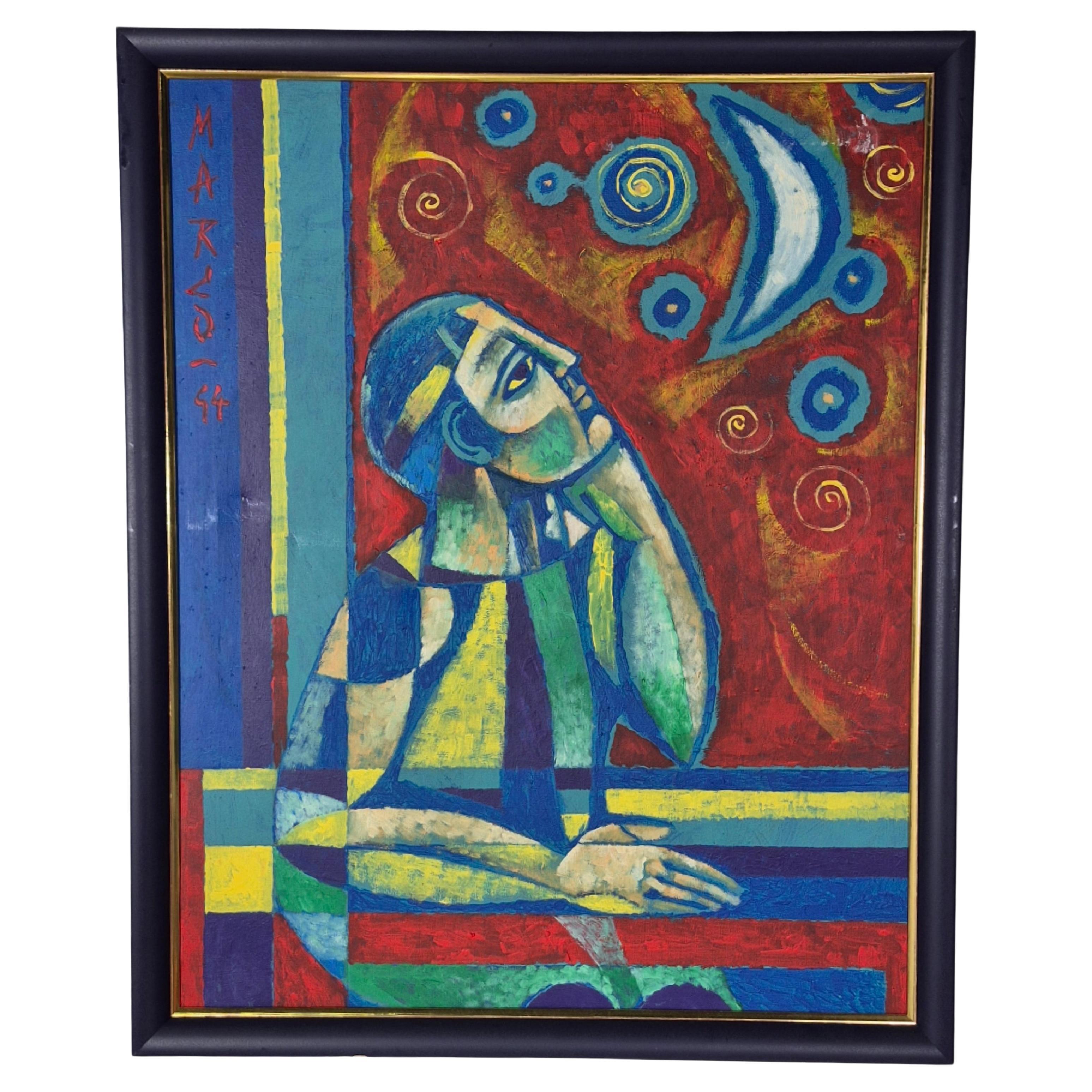 Cubist abstract painting by Marco de Lucca, Germany 1990s For Sale