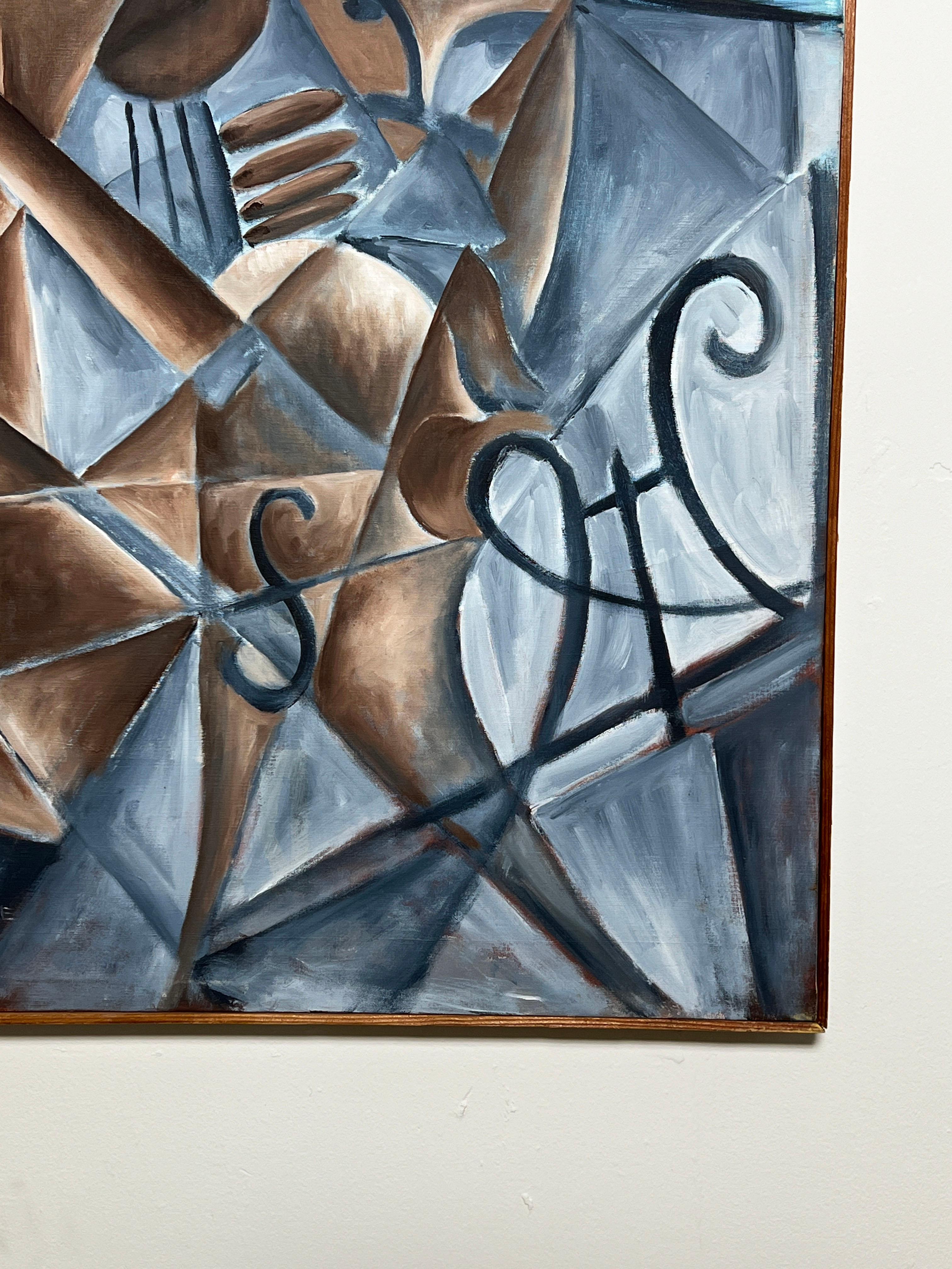 Fin du 20e siècle Peinture abstraite cubiste intitulée « Le chevalier du Cello » et datée de 1974