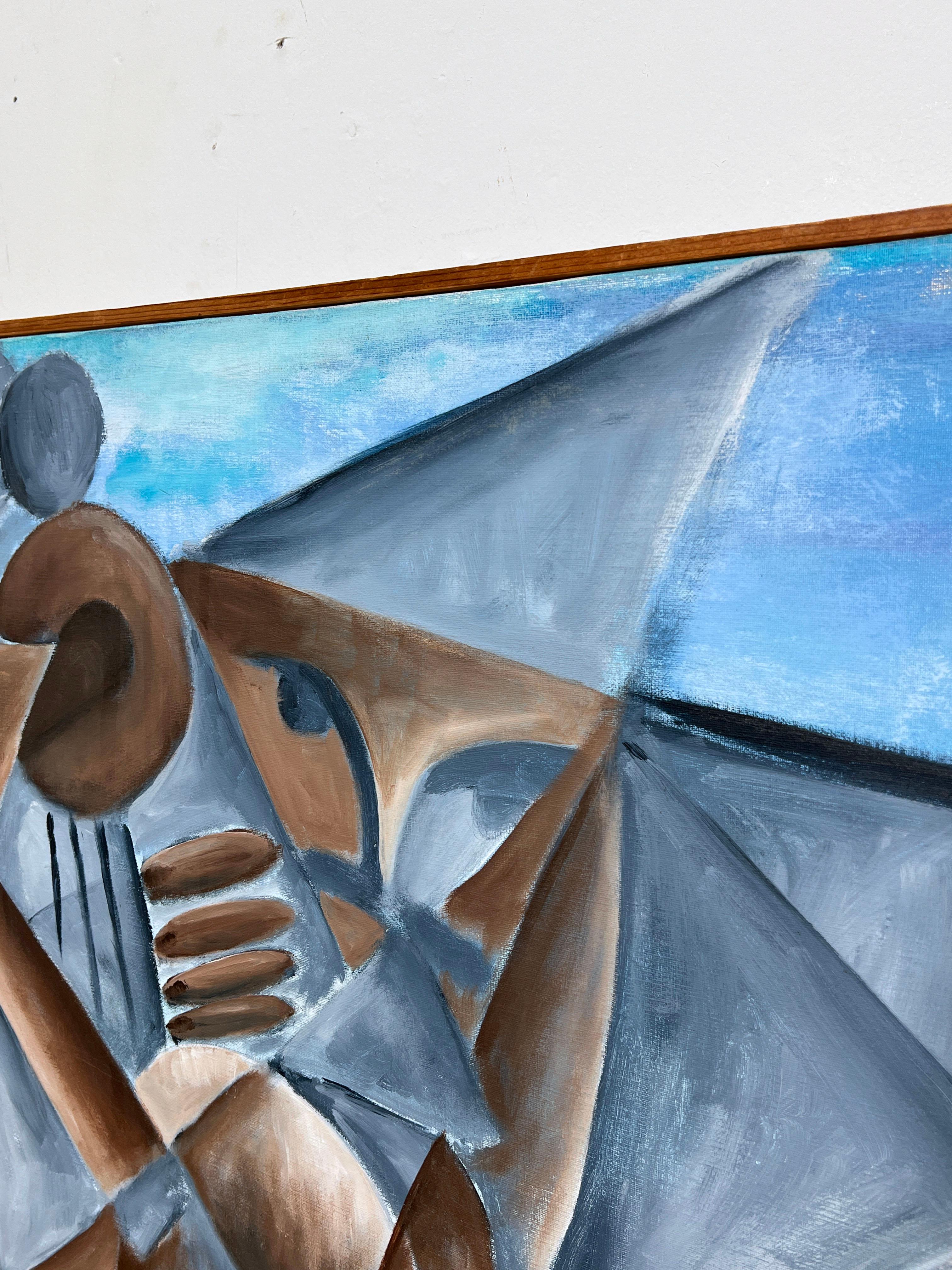 Peinture abstraite cubiste intitulée « Le chevalier du Cello » et datée de 1974 1