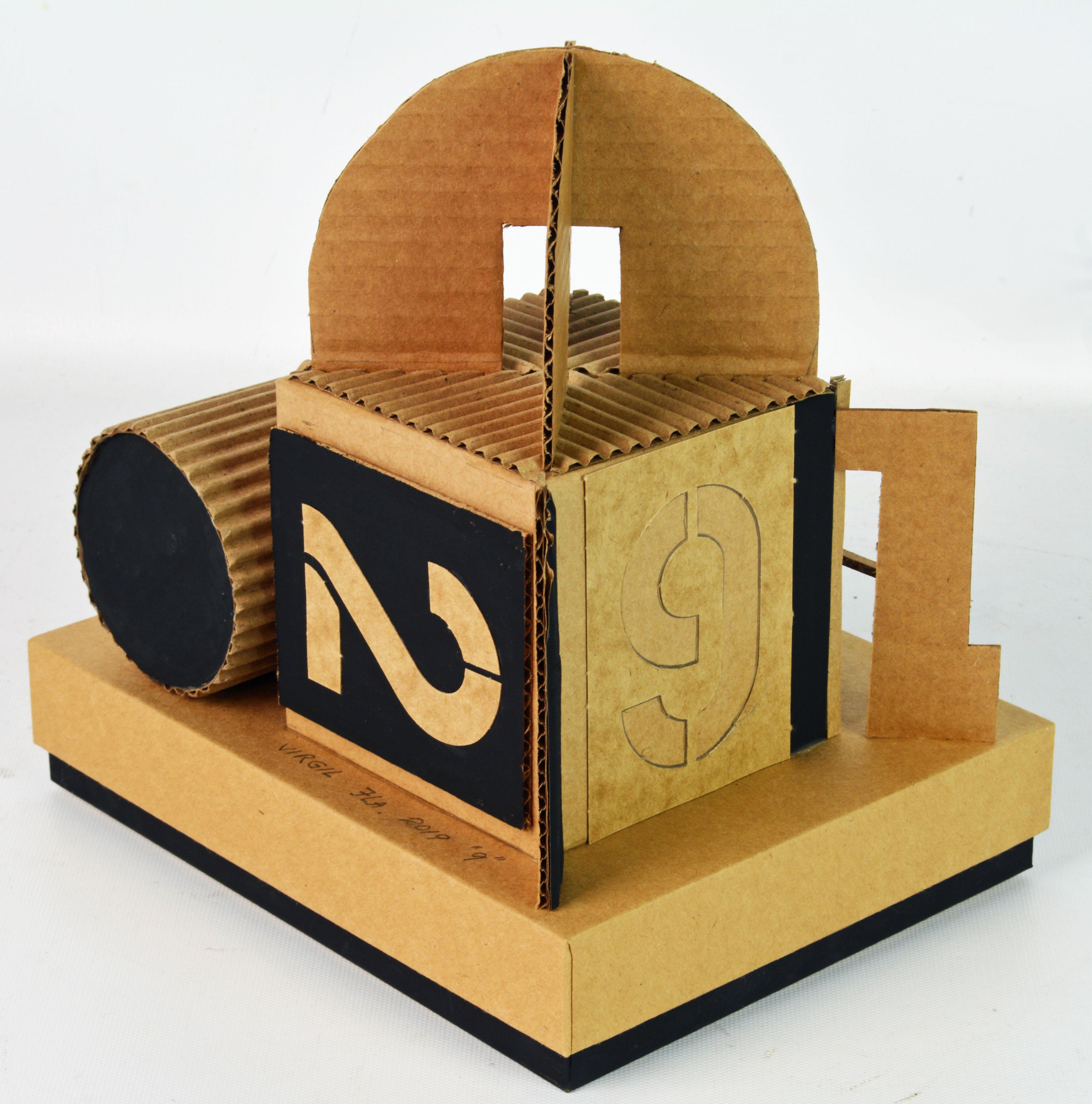 American Cubist Bauhaus Style Architectural Cardboard Table Sculpture by Virgil Greca