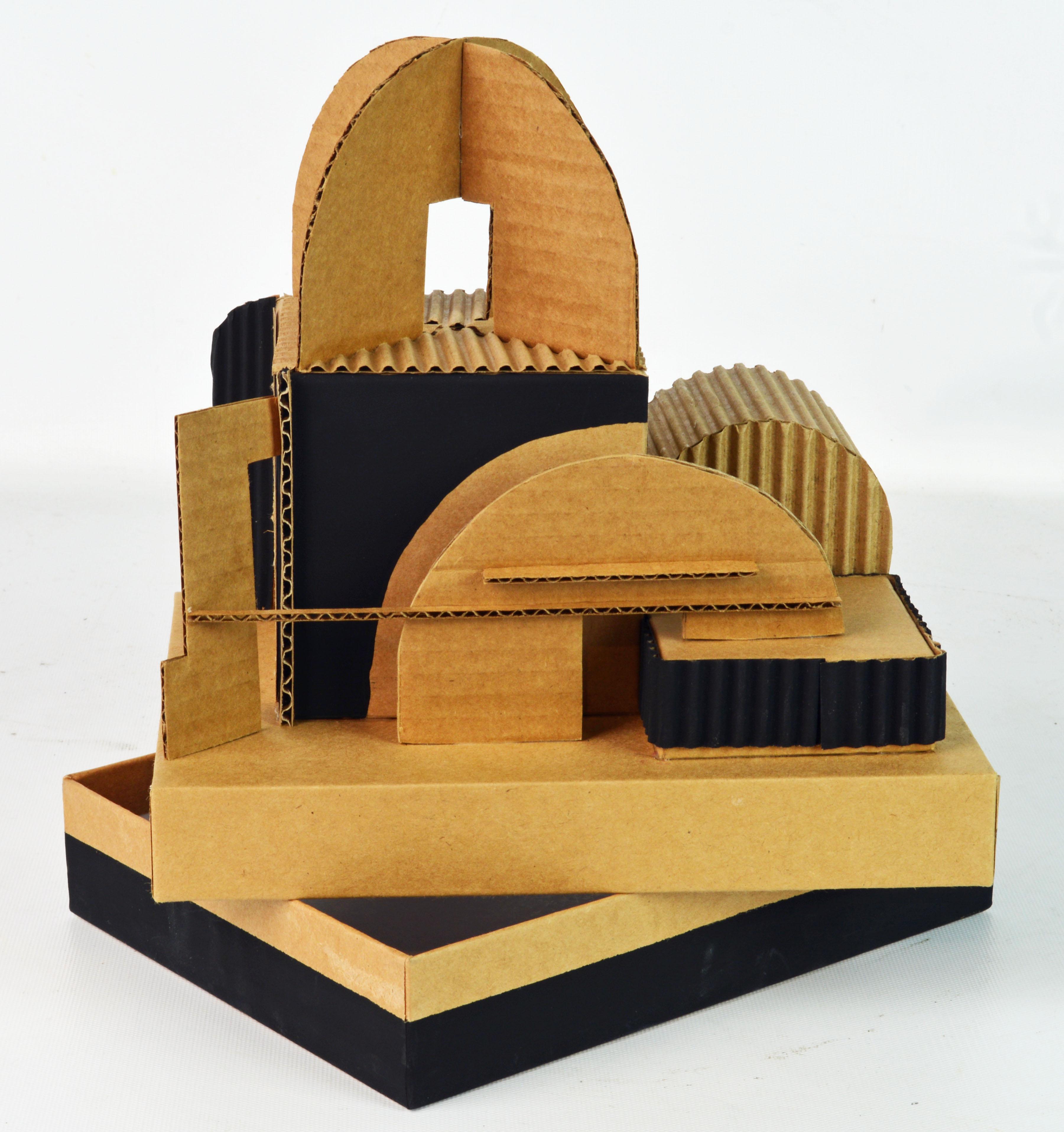 Paper Cubist Bauhaus Style Architectural Cardboard Table Sculpture by Virgil Greca