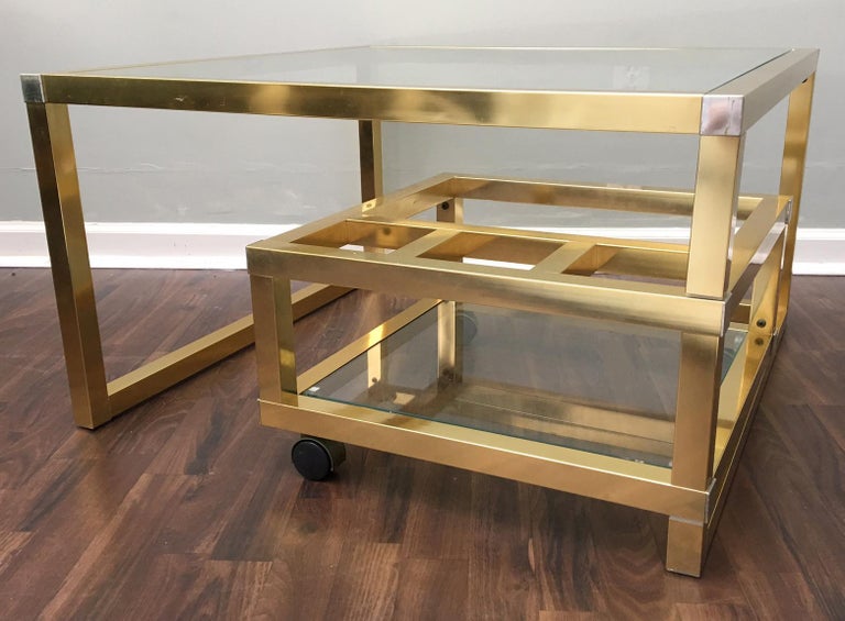 Cubist Brass Swivel Coffee Table With Wine Rack After Milo