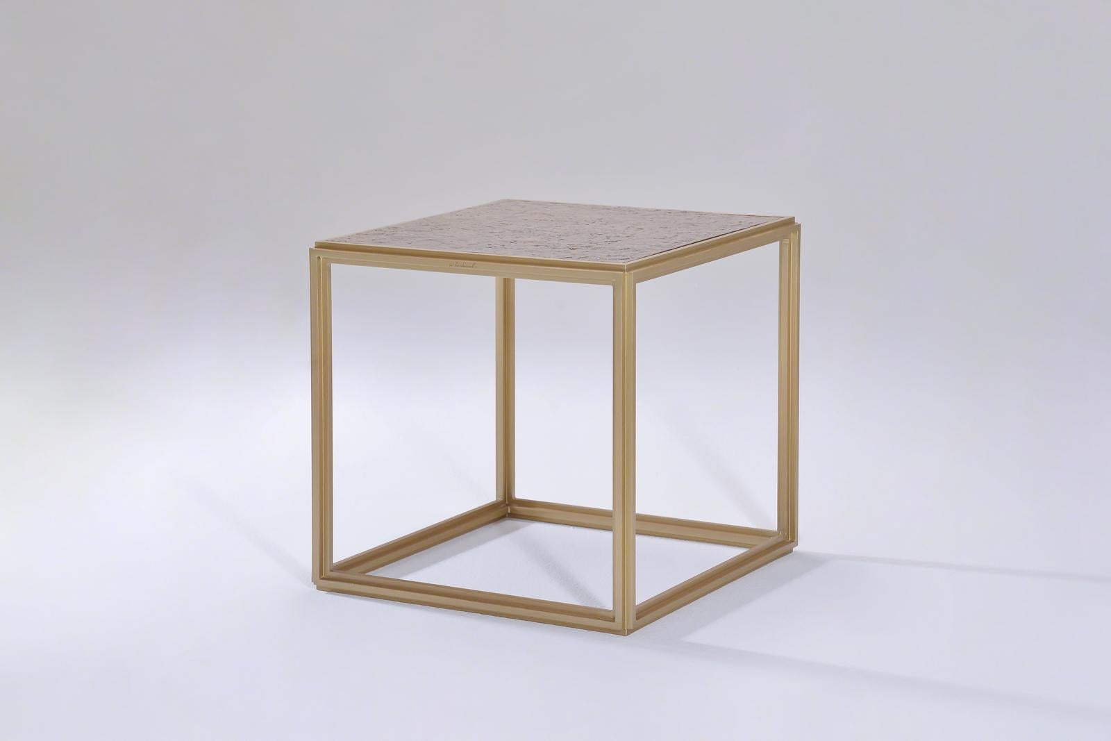 Minimalist Cubist Bronze and Brass Occasional Square Table, by P. Tendercool For Sale
