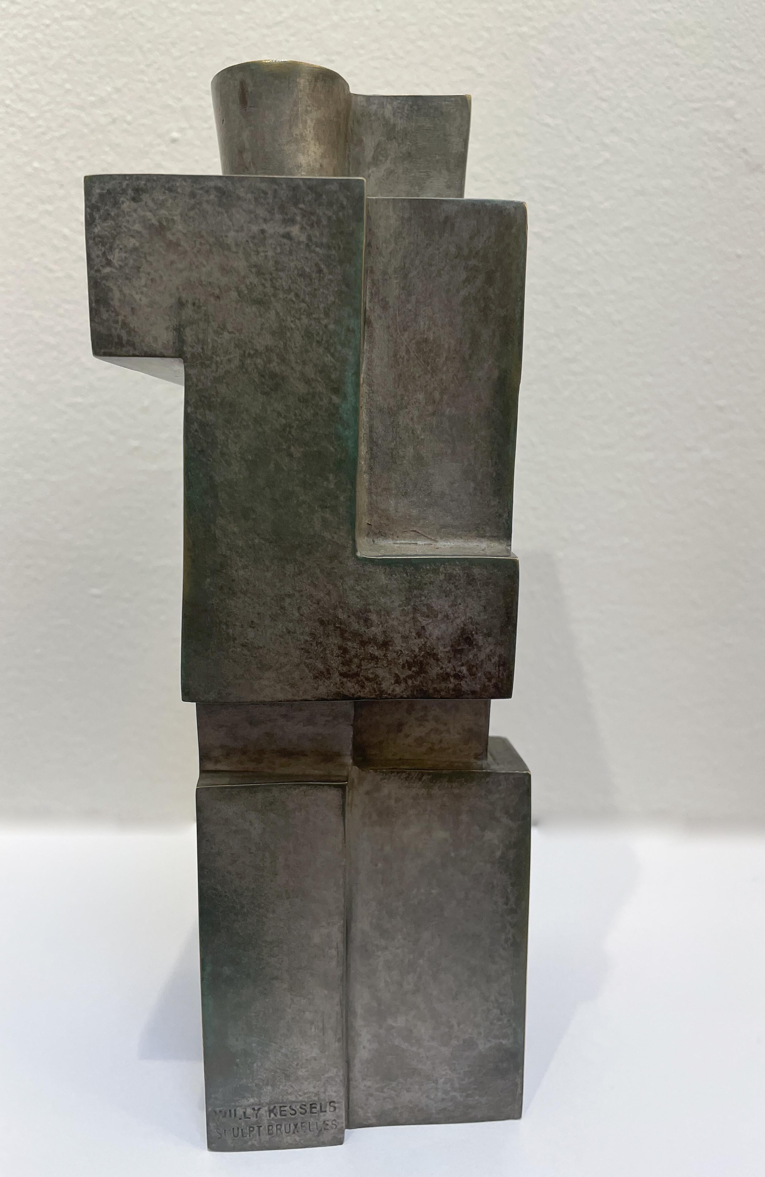Cubist Bronze Sculpture 'The Twins' by Willy Kessels, 1920s In Good Condition For Sale In Brussels, BE