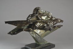 Cubist bronze warrior signed Wanda. French. Circa 1930. Art Deco
