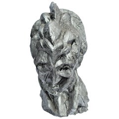 Cubist Bust, Lady Face, Silvered Cold Cast, Style of Picasso