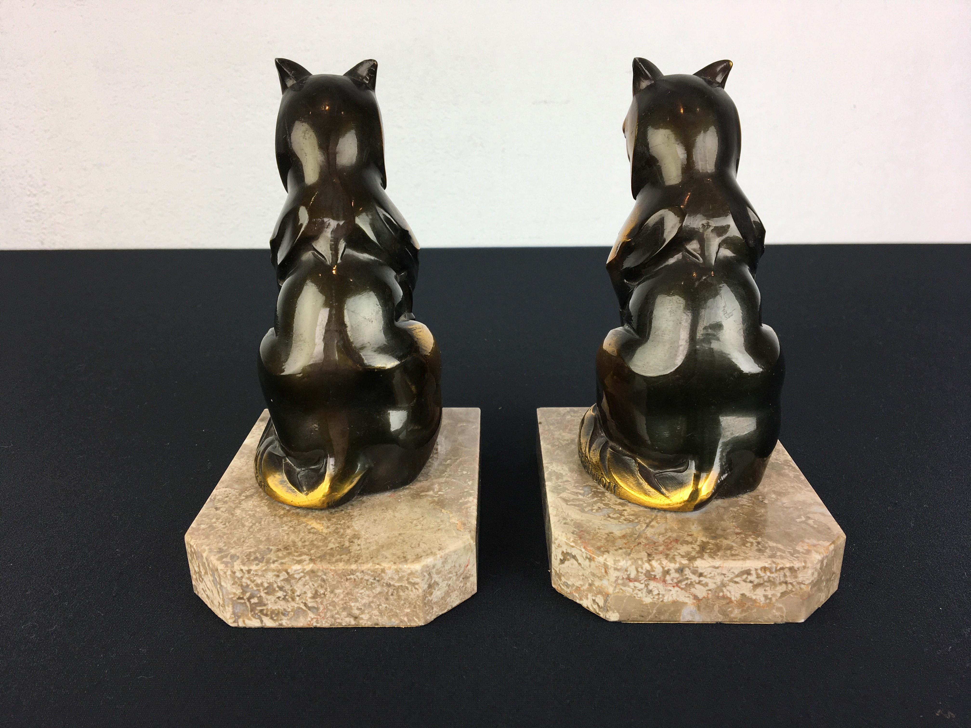 Spelter Cubist Cat Bookends by Franjou, France, 1930s For Sale