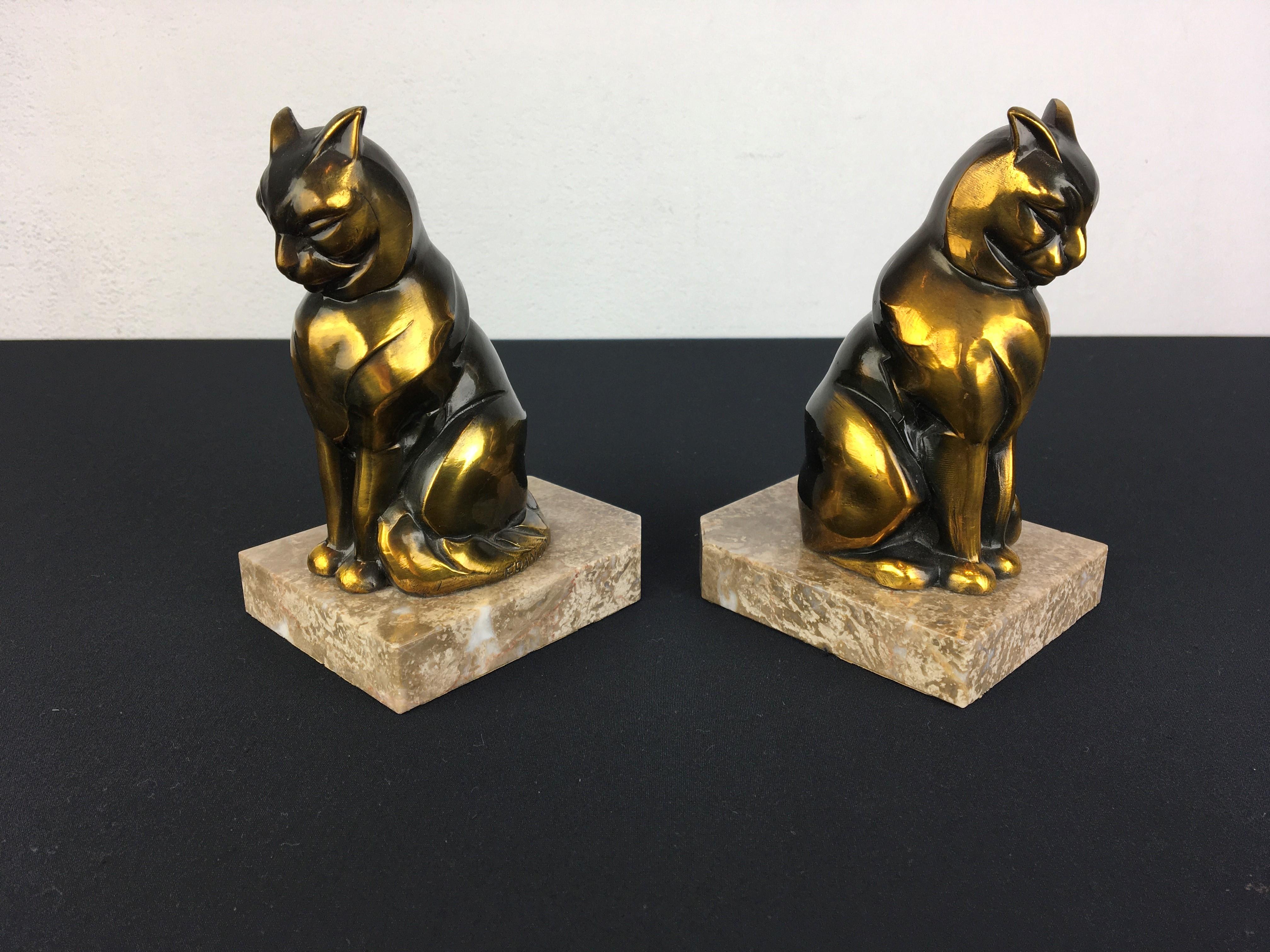 Art Deco Cubist Cat Bookends by Franjou, France, 1930s For Sale