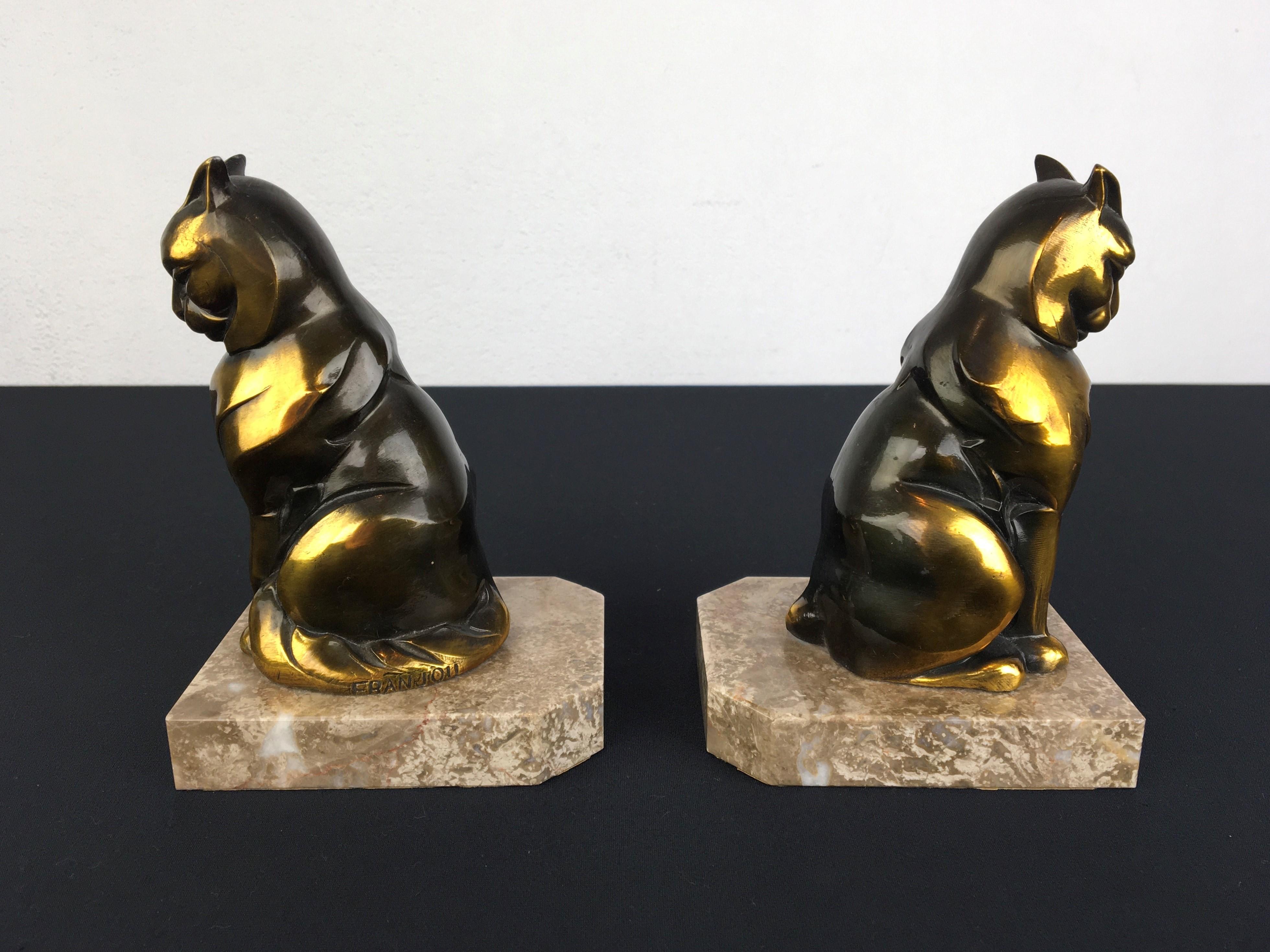 French Cubist Cat Bookends by Franjou, France, 1930s For Sale