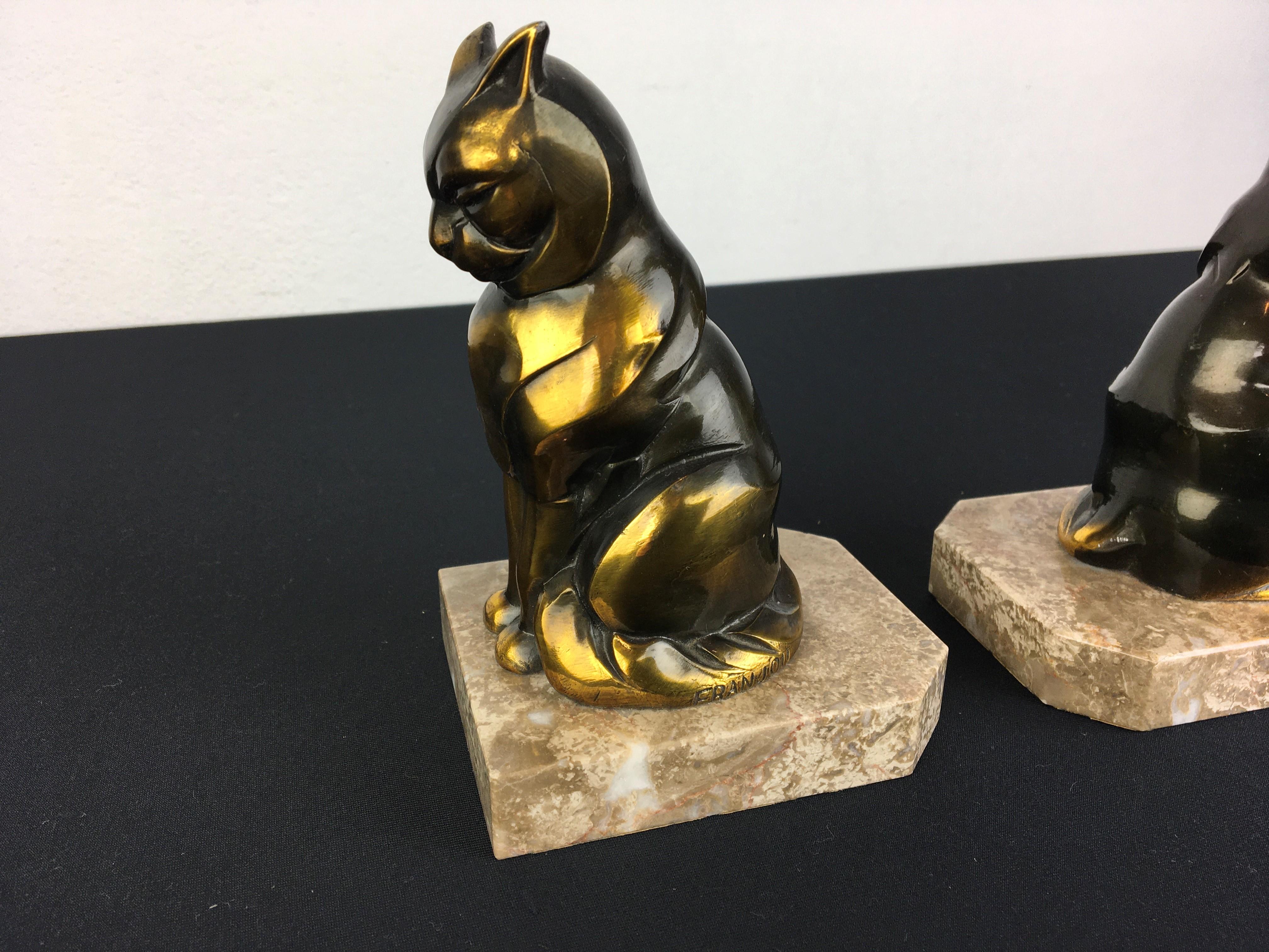 Cubist Cat Bookends by Franjou, France, 1930s In Good Condition For Sale In Antwerp, BE
