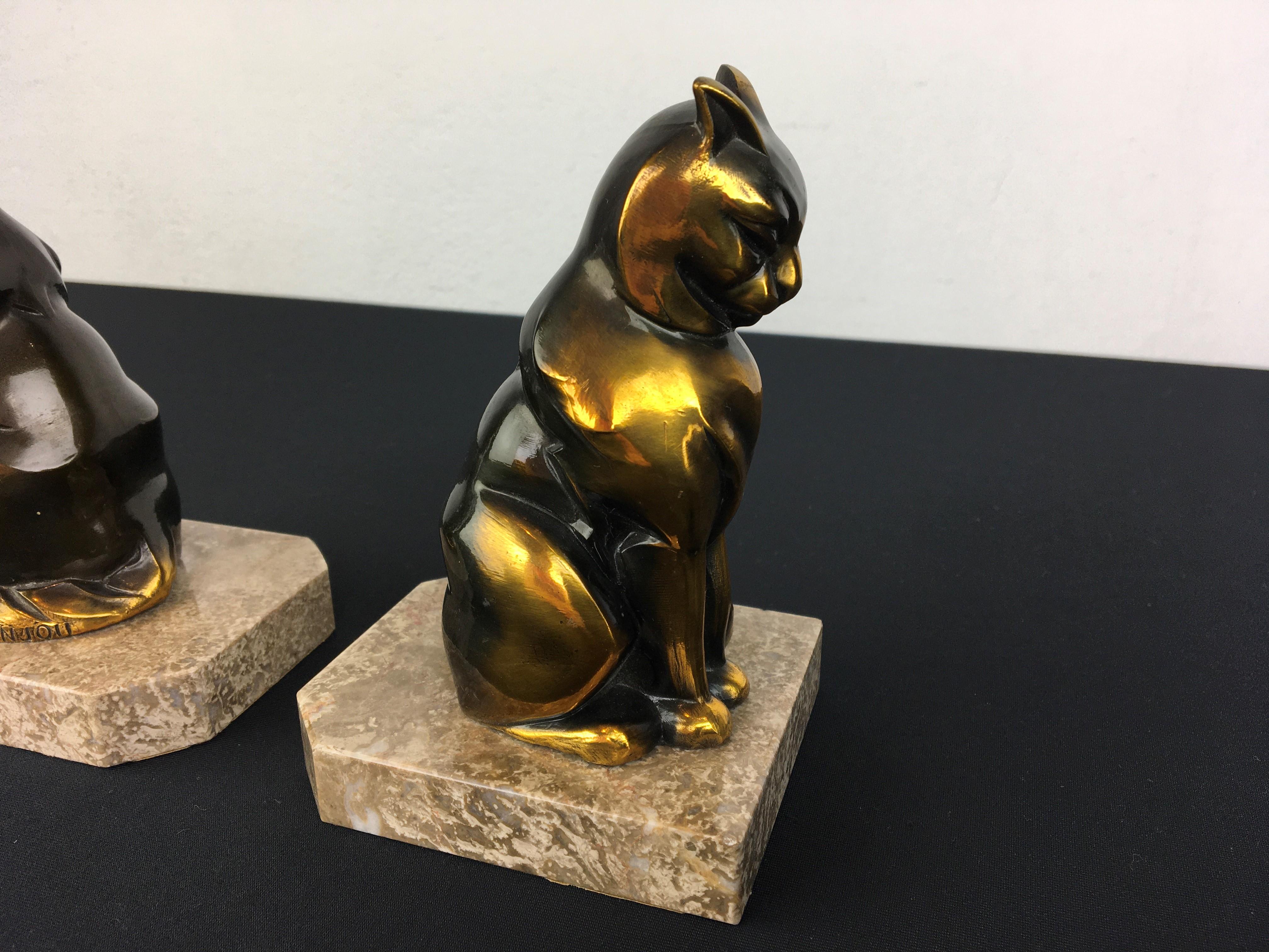 20th Century Cubist Cat Bookends by Franjou, France, 1930s For Sale
