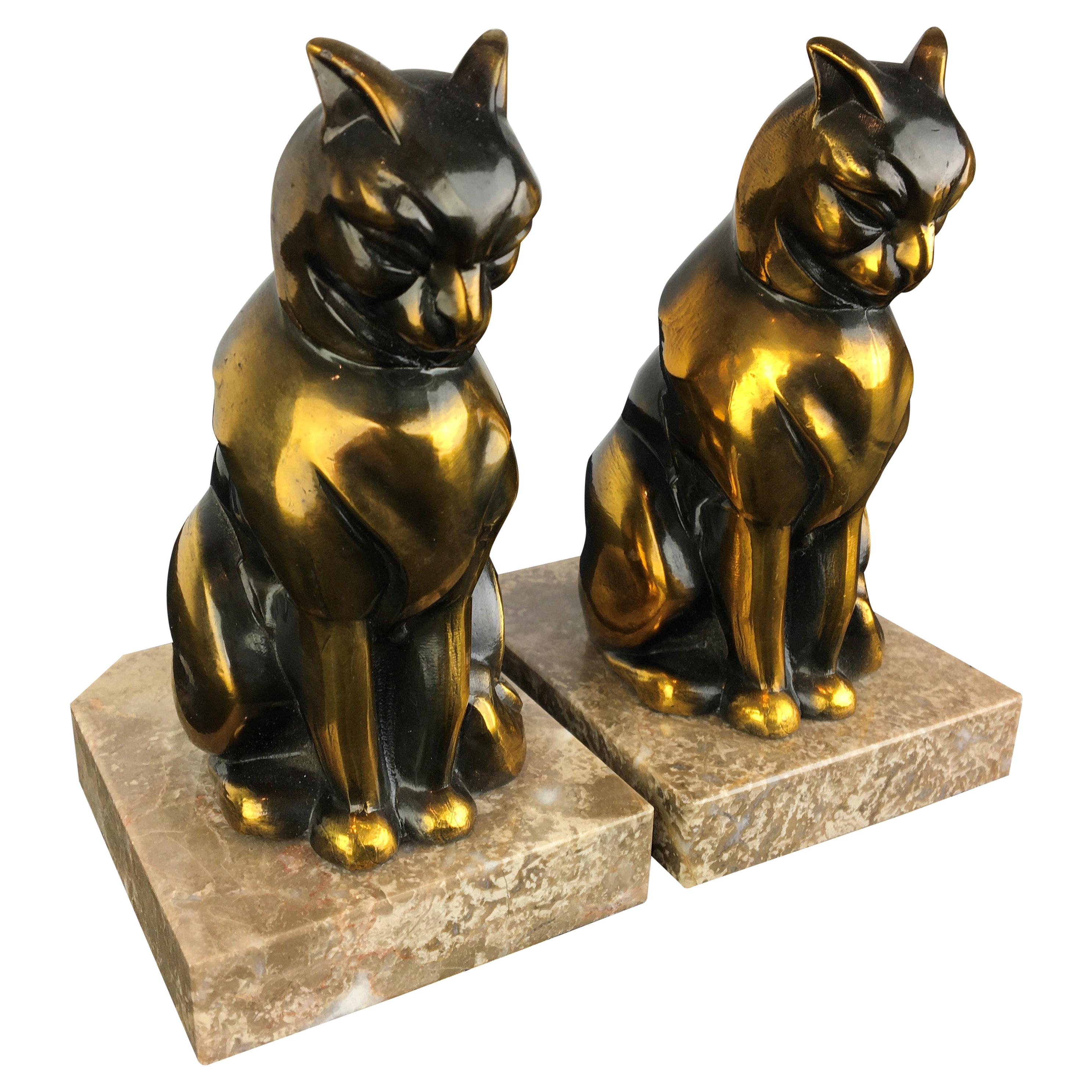 Cubist Cat Bookends by Franjou, France, 1930s