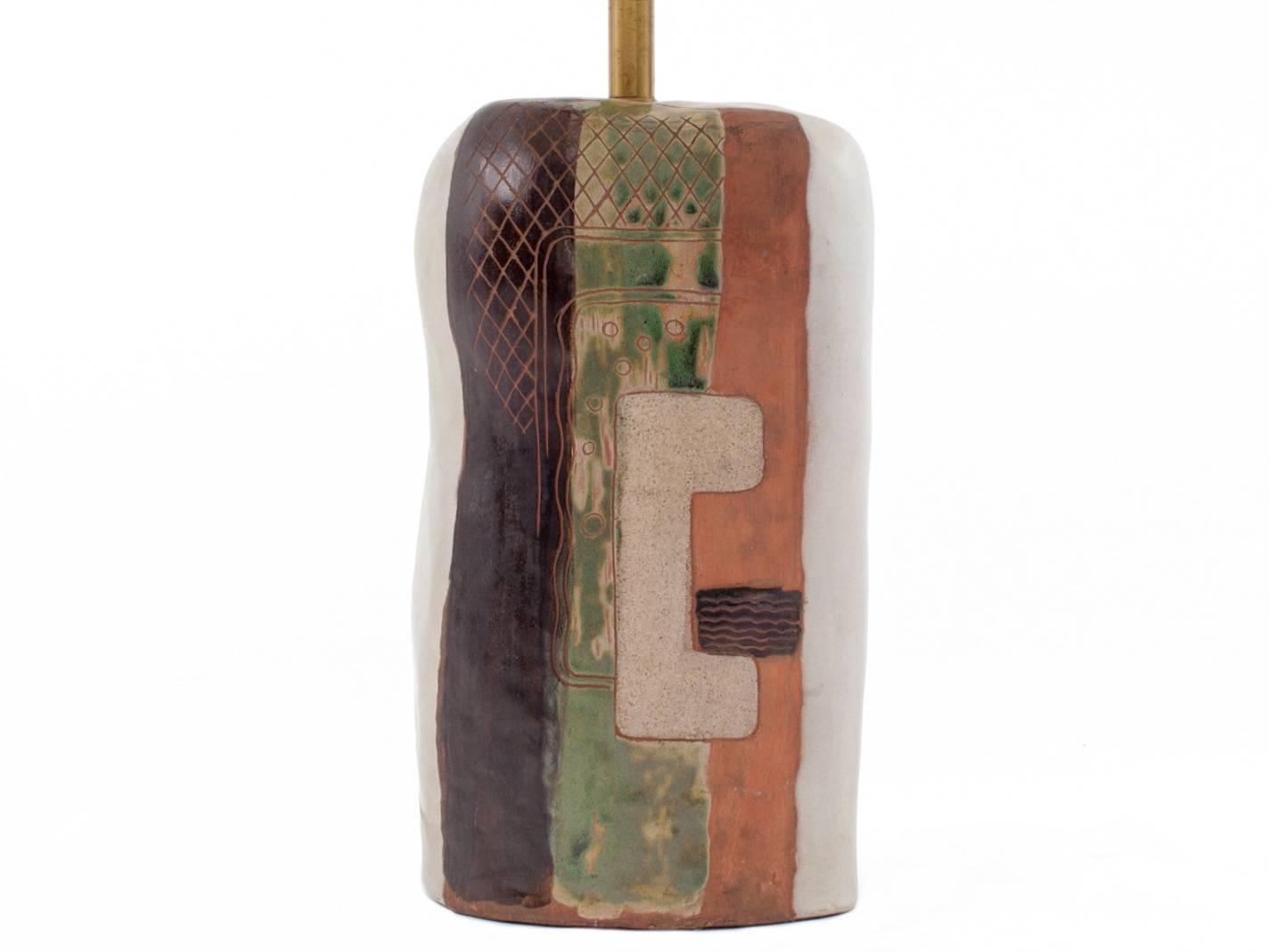 American Cubist Ceramic Table Lamp with Abstract Design by Marianna von Allesch, 1950's