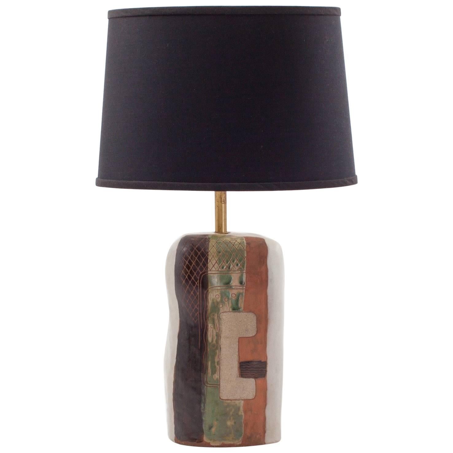 Cubist Ceramic Table Lamp with Abstract Design by Marianna von Allesch, 1950's