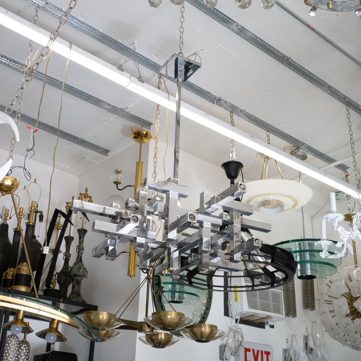 Mid-Century Modern Cubist chandelier by Sciolari For Sale