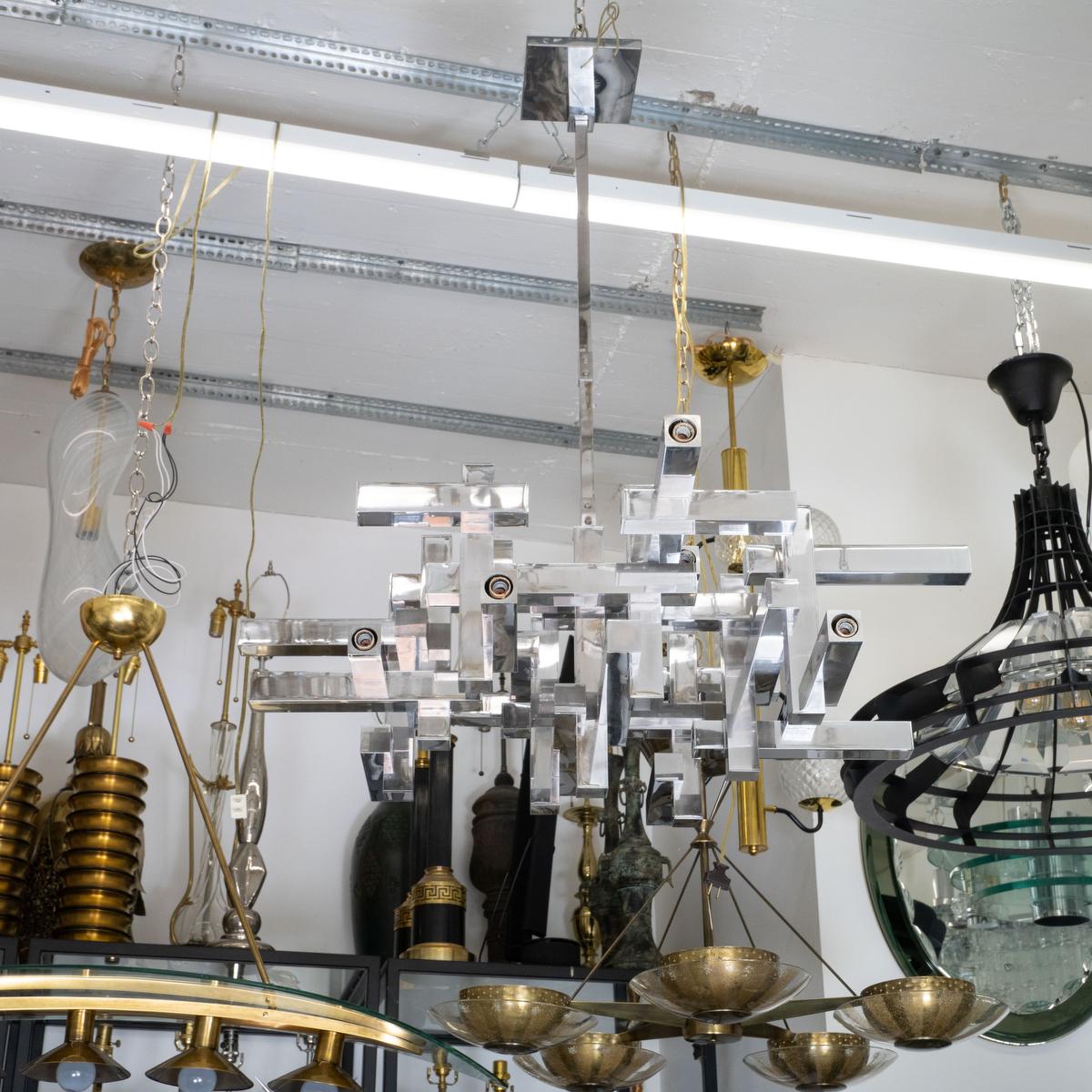 Italian Cubist chandelier by Sciolari For Sale