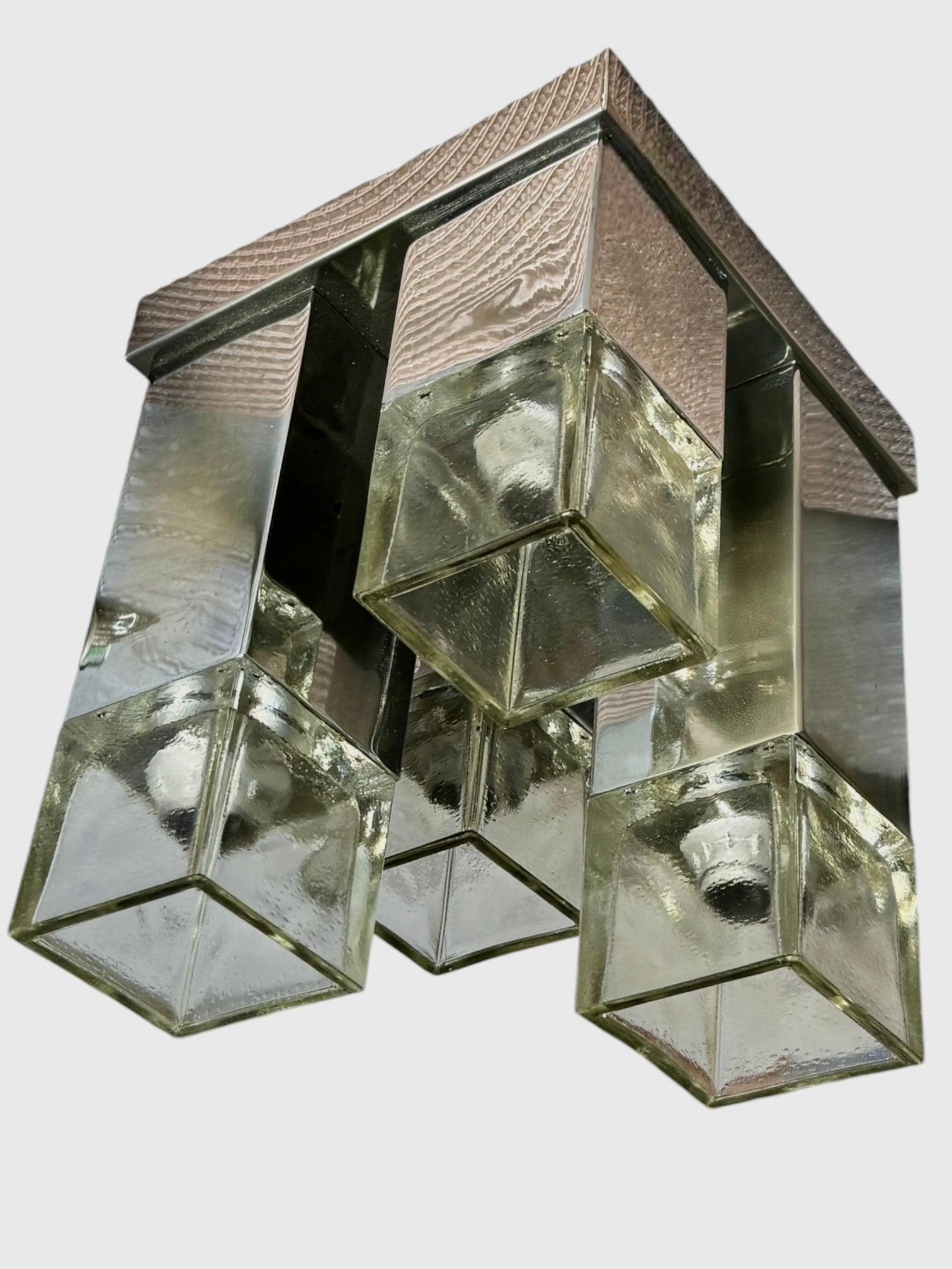 Monture affleurante à 4 lumières Cubist Chrome & Glass Mid Century Modern by Gaetano Sciolari en vente 3