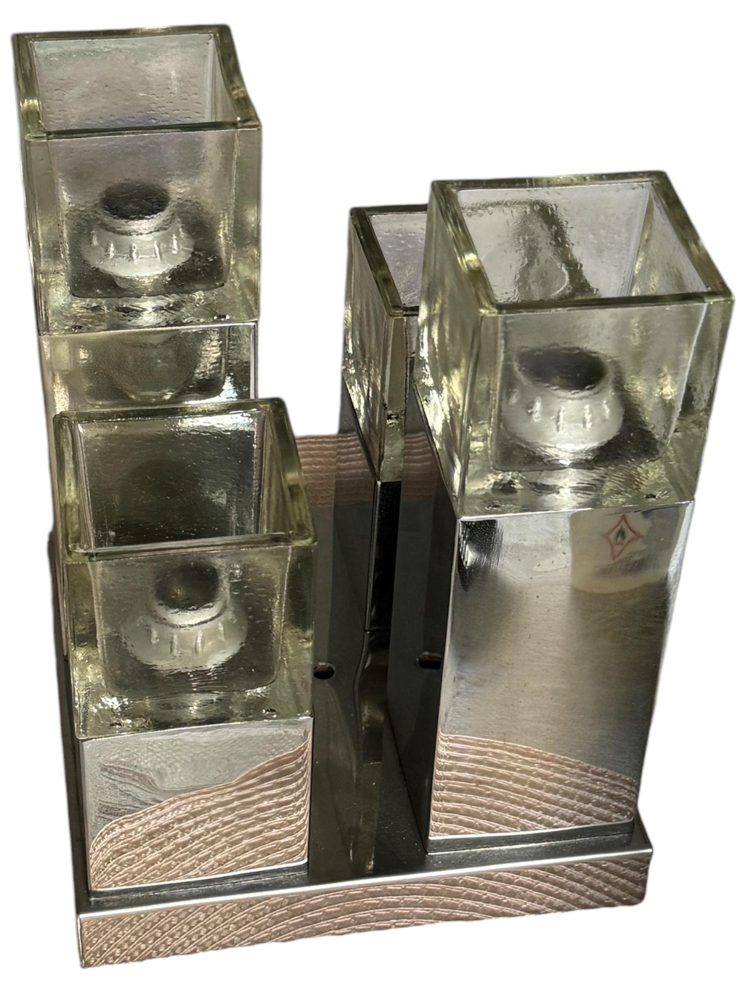Monture affleurante à 4 lumières Cubist Chrome & Glass Mid Century Modern by Gaetano Sciolari en vente 5