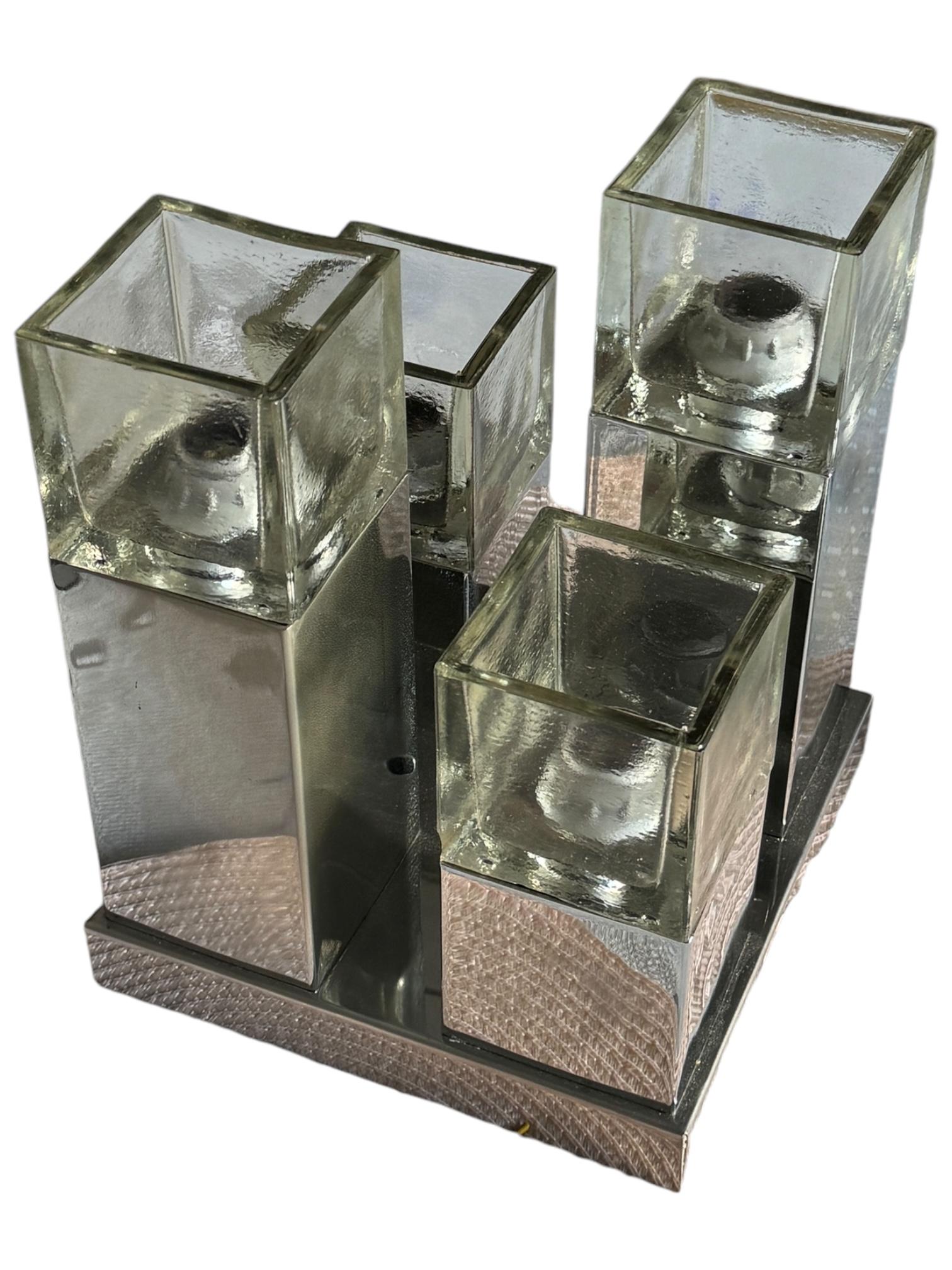Monture affleurante à 4 lumières Cubist Chrome & Glass Mid Century Modern by Gaetano Sciolari en vente 6