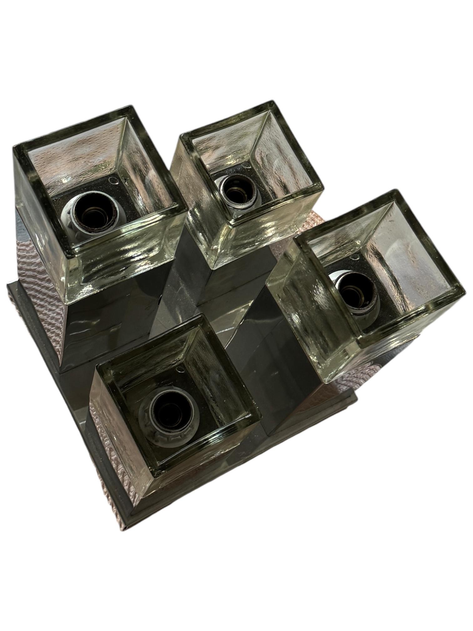 Monture affleurante à 4 lumières Cubist Chrome & Glass Mid Century Modern by Gaetano Sciolari en vente 8