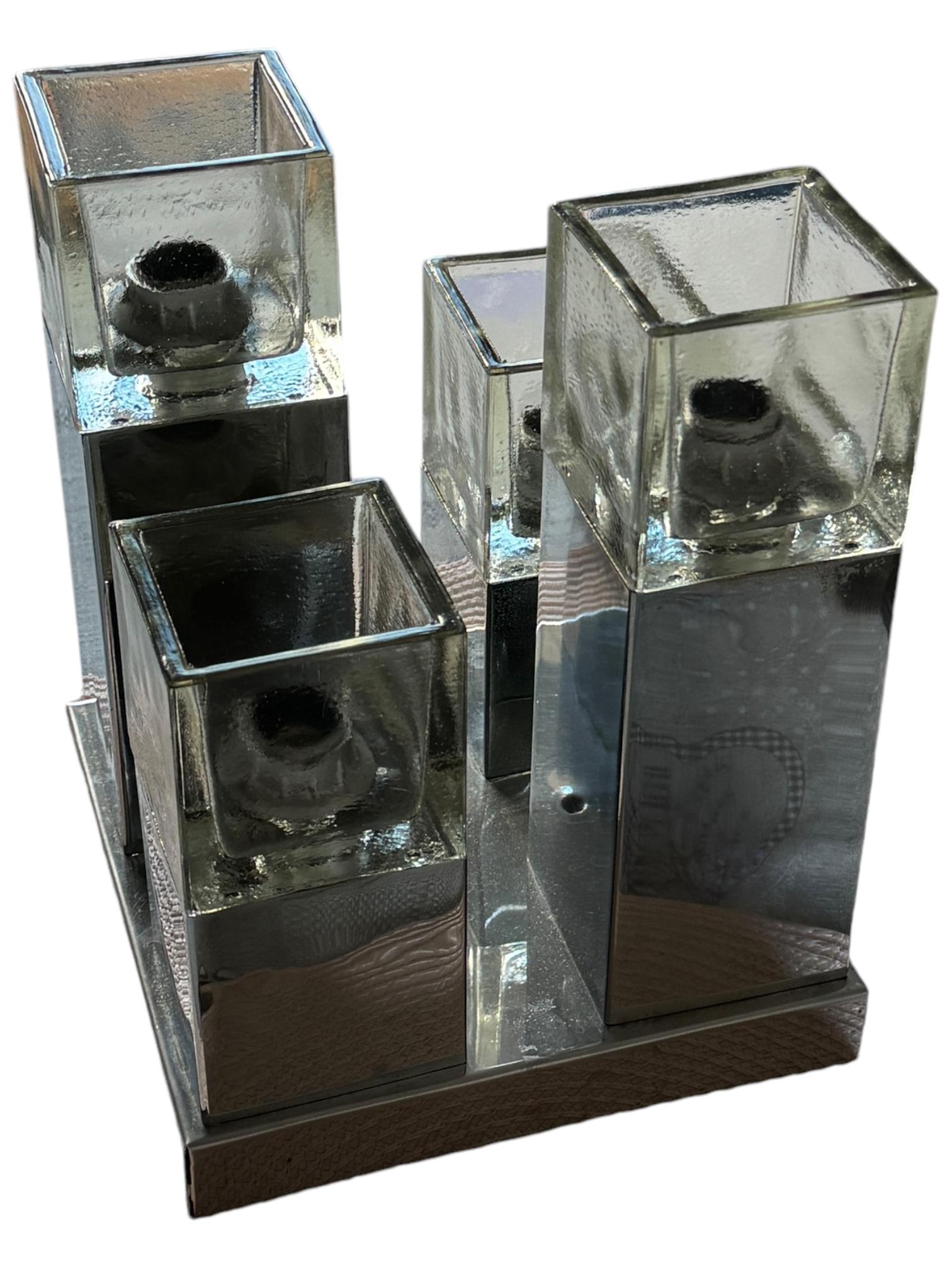 Monture affleurante à 4 lumières Cubist Chrome & Glass Mid Century Modern by Gaetano Sciolari en vente 9