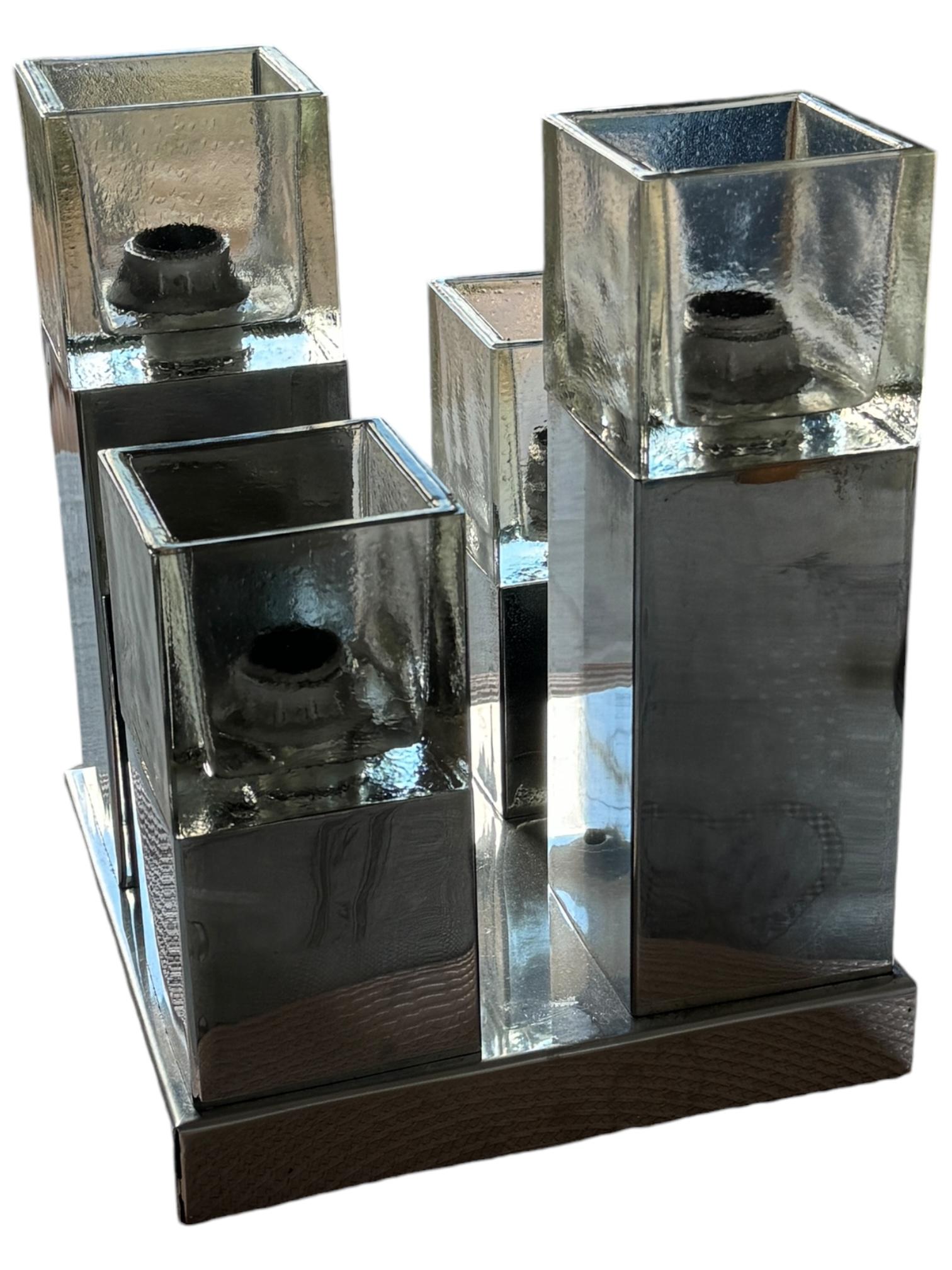 Monture affleurante à 4 lumières Cubist Chrome & Glass Mid Century Modern by Gaetano Sciolari en vente 10