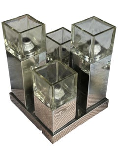 Cubist Chrome & Glass Mid Century Modern 4 Light Flush Mount by Gaetano Sciolari