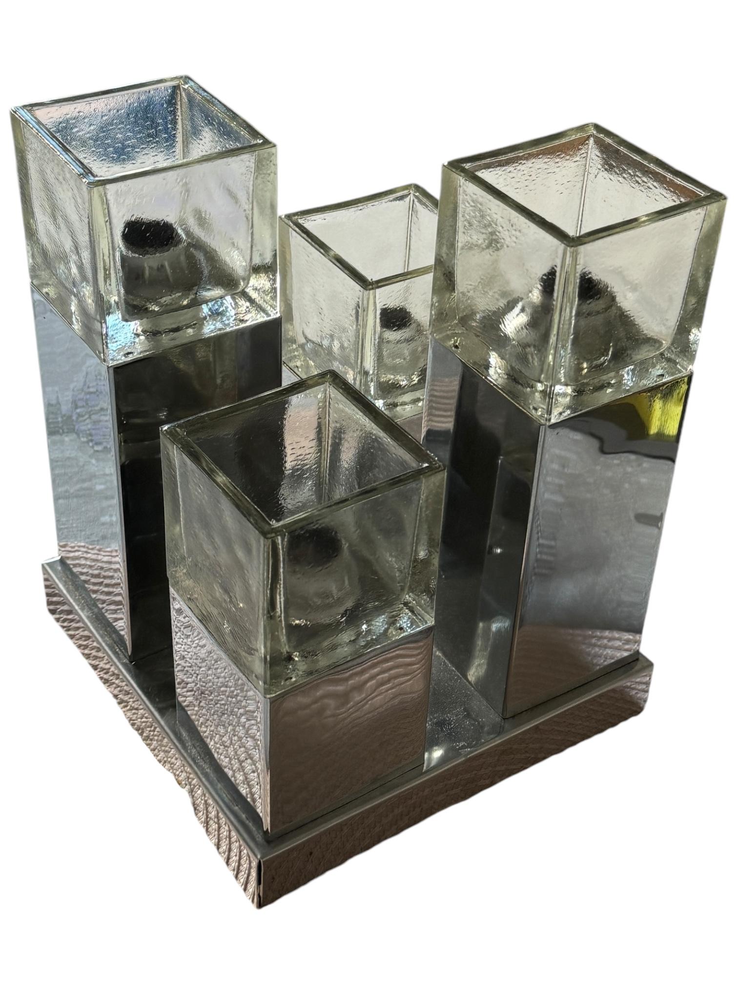 italien Monture affleurante à 4 lumières Cubist Chrome & Glass Mid Century Modern by Gaetano Sciolari en vente