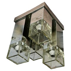 Cubist Chrome & Glass Mid Century Modern 4 Light Flush Mount di Gaetano Sciolari