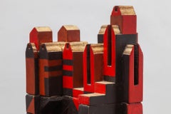 Cubist Cityscape Wood Sculpture Mid-Century Modern, Belgium, 1960s