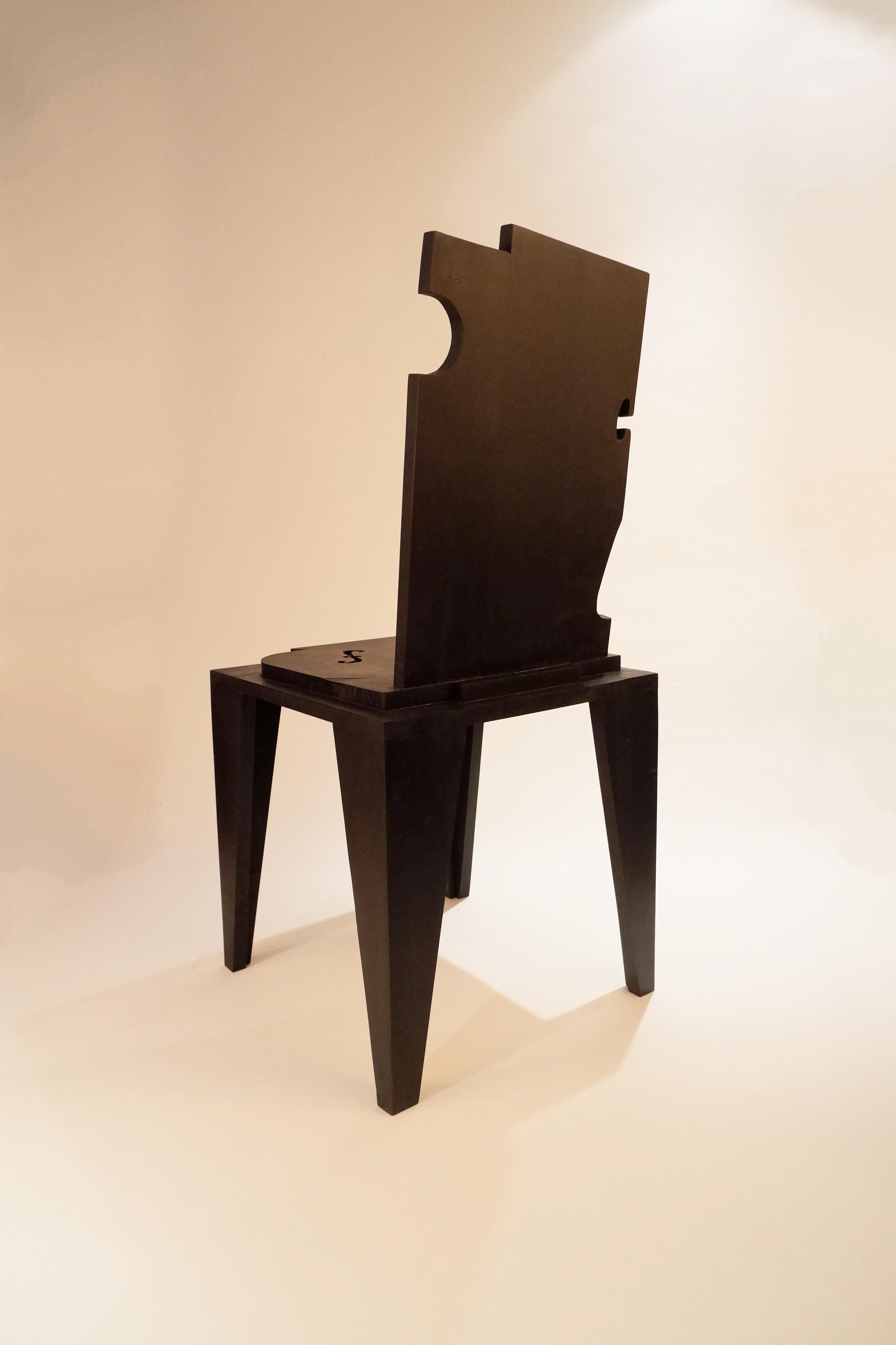 Kubistischer Collage-Stuhl, aus ebonisiertem, schwarzem Kirschbaumholz. Josh Page Studio im Zustand „Gut“ im Angebot in Cranbrook, GB