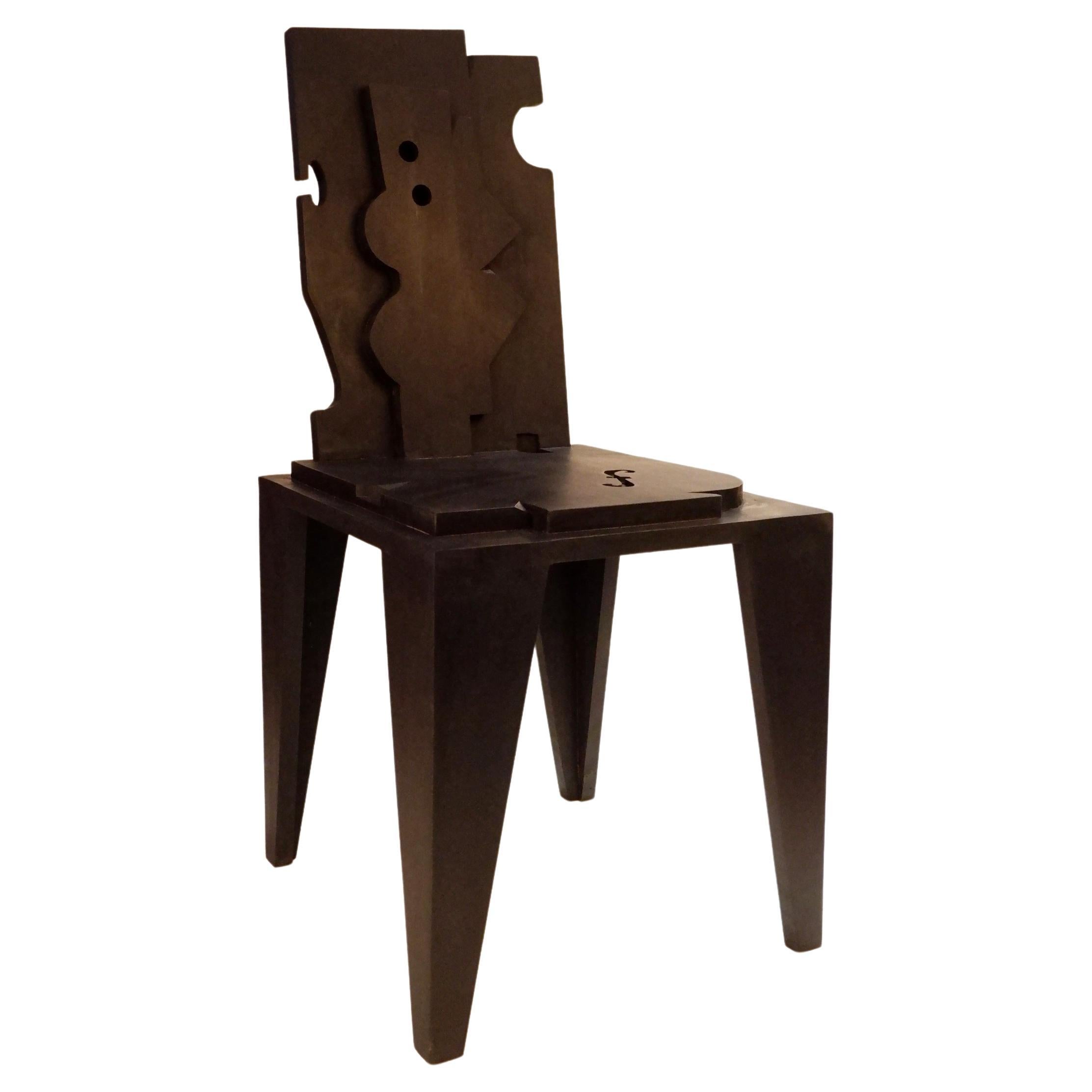 Cubist Collage Chair, in ebonized, black cherry wood. By Josh Page Studio