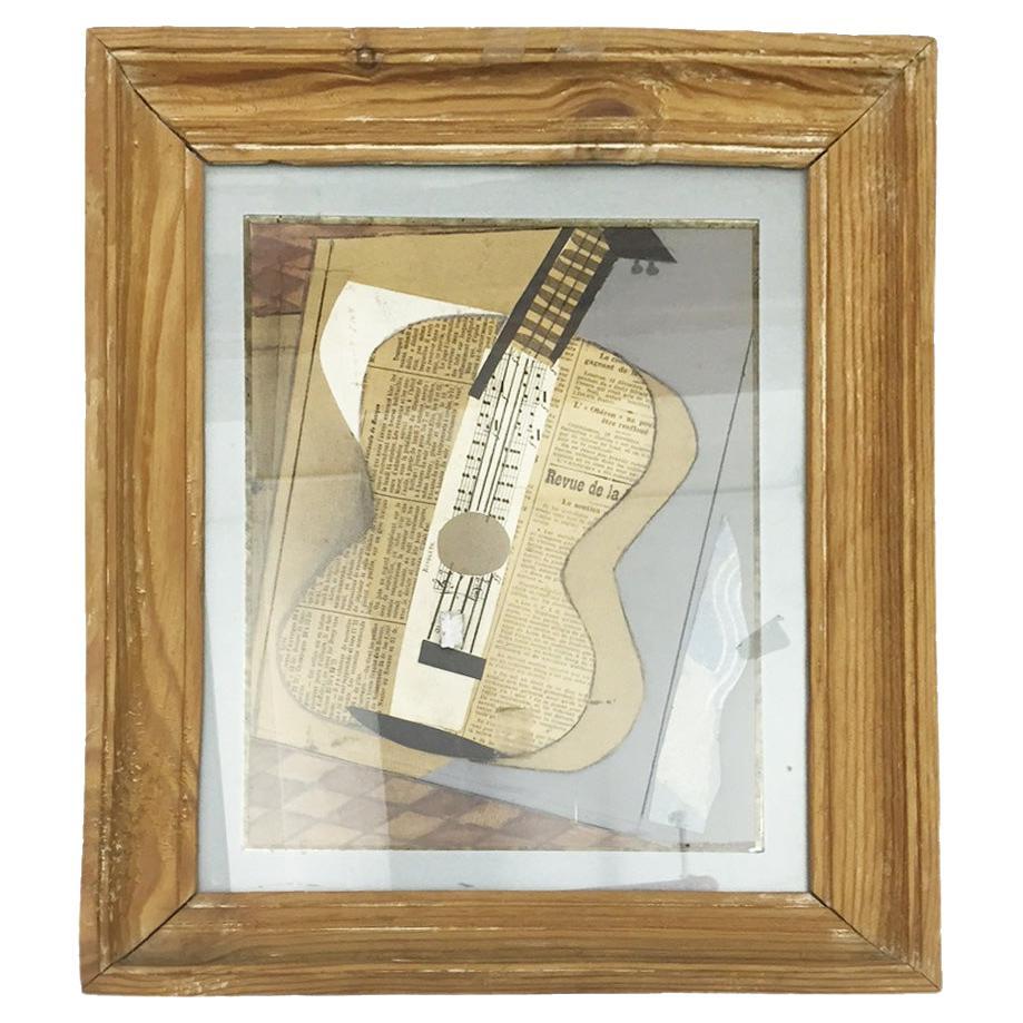 Cubist Gutar Collage in Wooden Frame Dated 1929 For Sale