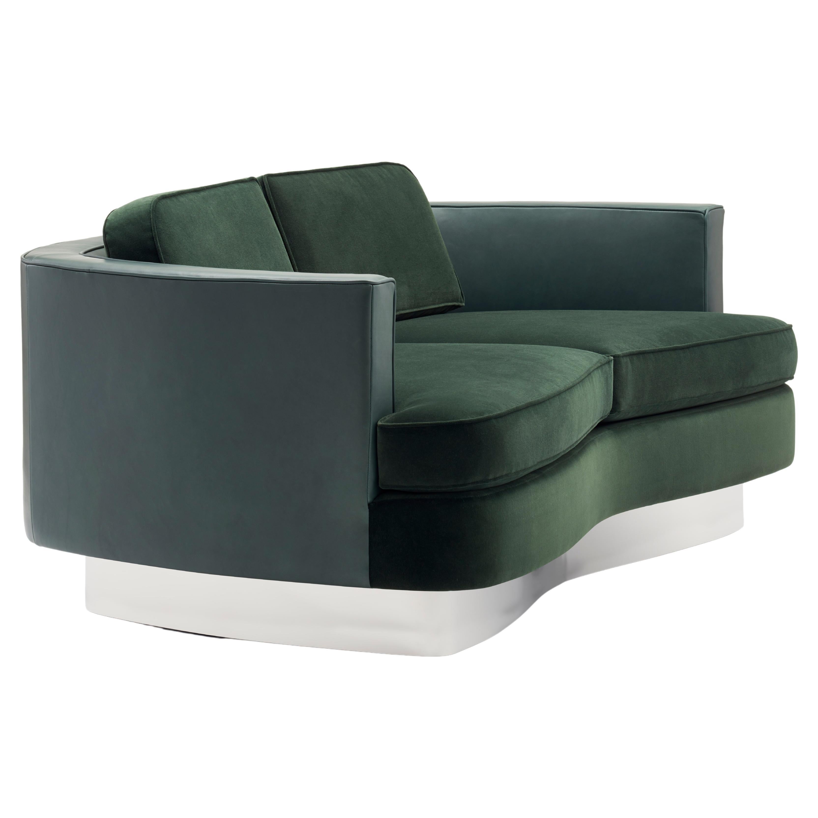 Cubist Curve Sofa 70", Upholstered Loveseat with Stainless Steel Base For Sale