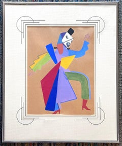 "Cubist Dance Costume Design" in Canary, Periwinkle, Sky Blue, Brick Red, 1920s