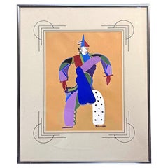 "Cubist Dancer", Masterful Art Deco Painting of Ballet Costume in Blue & Purple