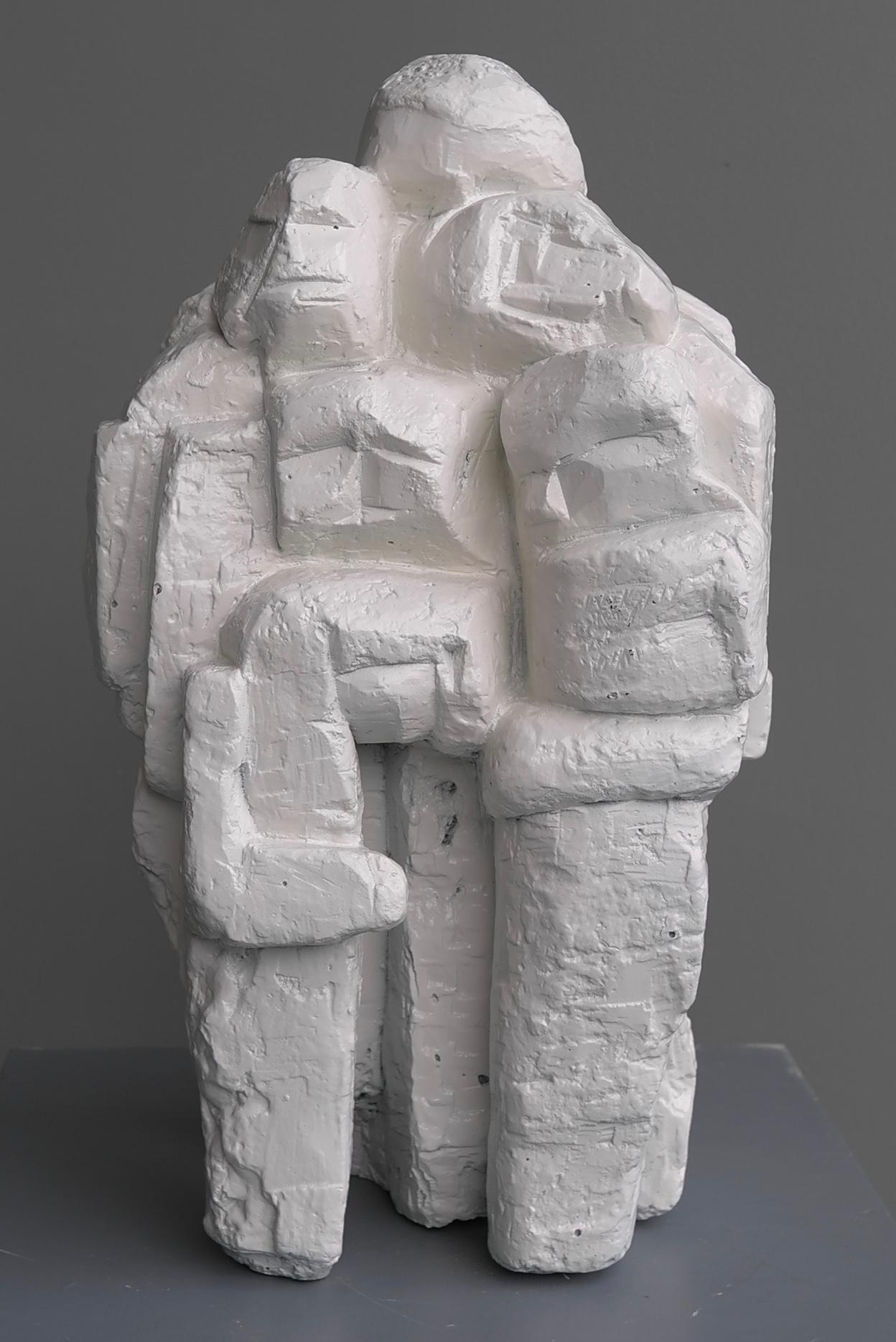 20th Century Cubist Decorative White Plaster Sculpture, Group Hug Family, Abstract Art, 1950s For Sale