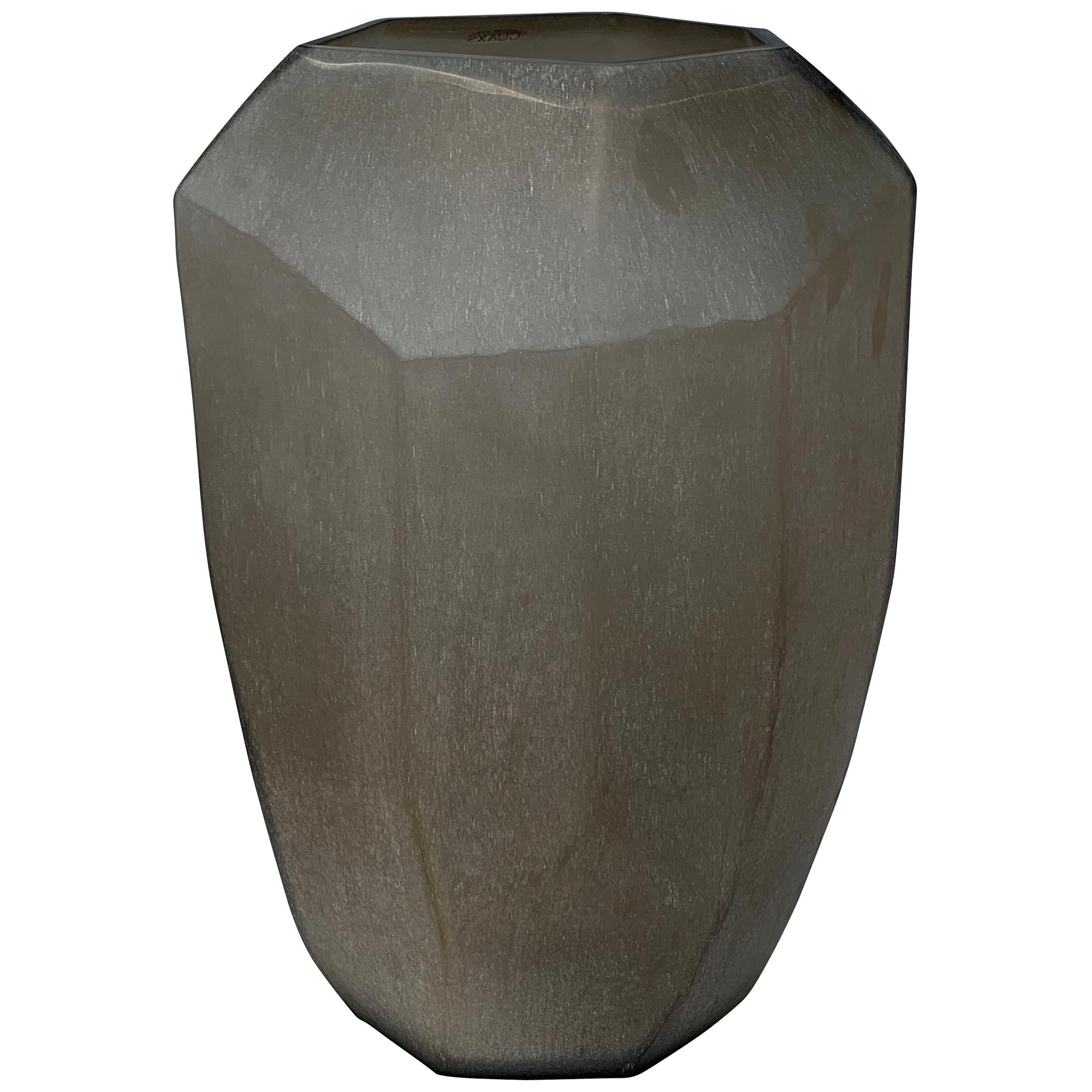 Cubist Design Tan Color Frosted Glass Vase, Romania, Contemporary