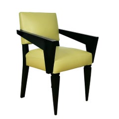 Mid-Century Modern Cubist Desk Chair, Mahogany and Olive Green Leather - France