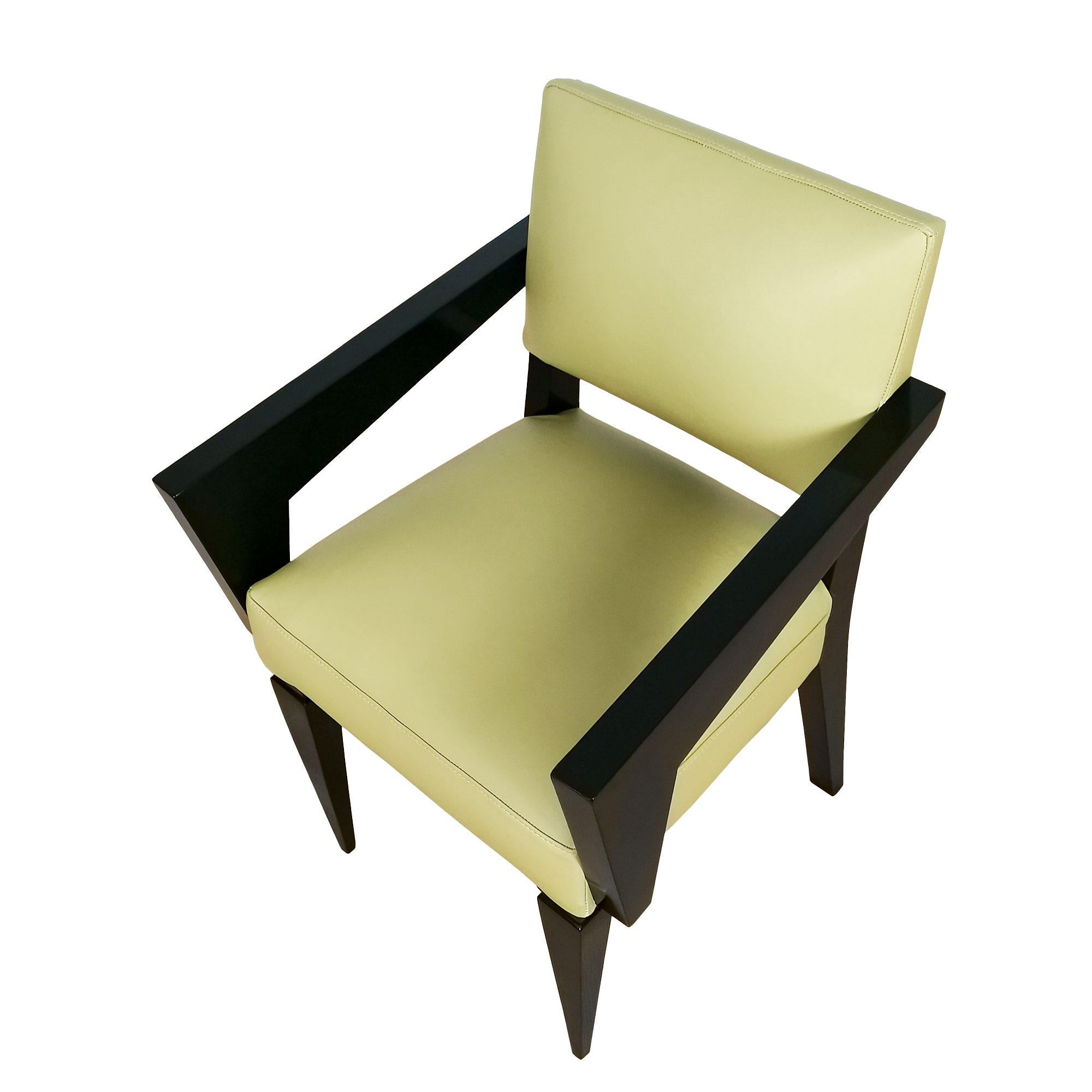Milieu du XXe siècle Chaise de bureau cubiste moderne du milieu du siècle dernier, acajou et cuir vert olive - France en vente