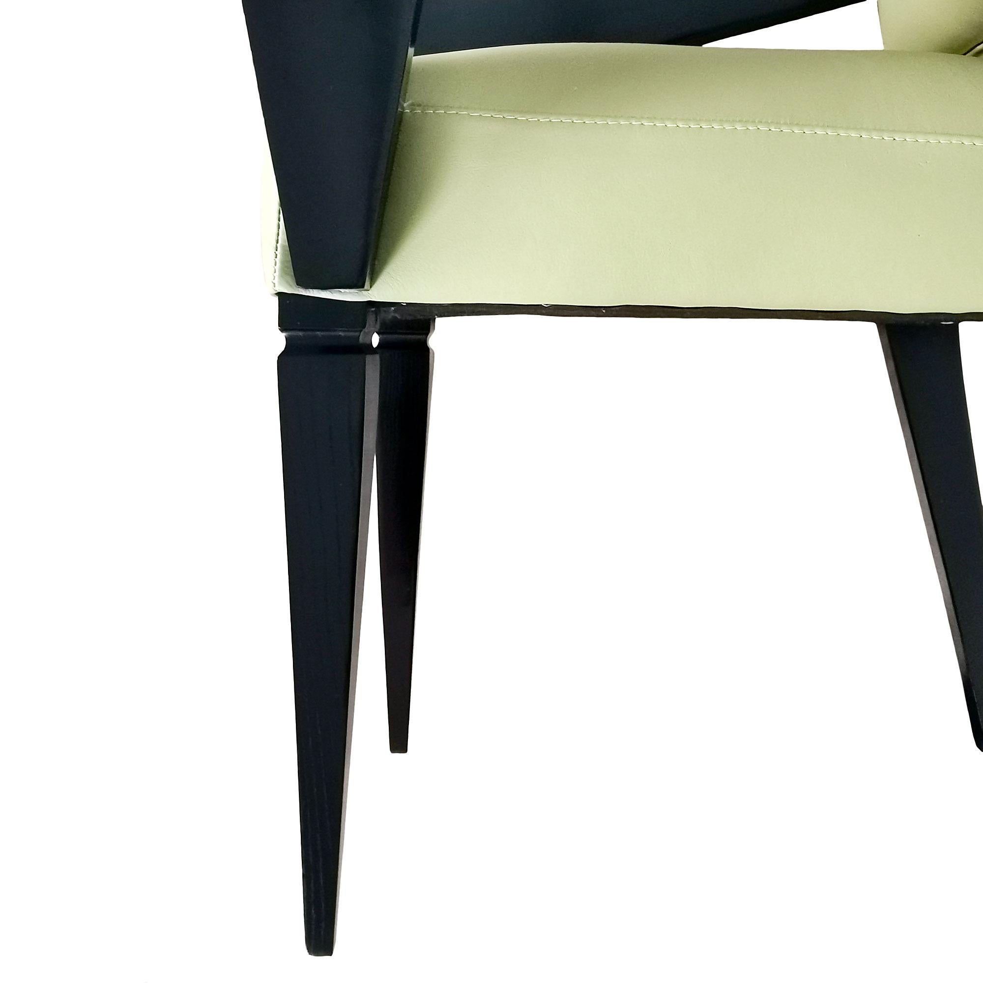 Cuir Chaise de bureau cubiste moderne du milieu du siècle dernier, acajou et cuir vert olive - France en vente