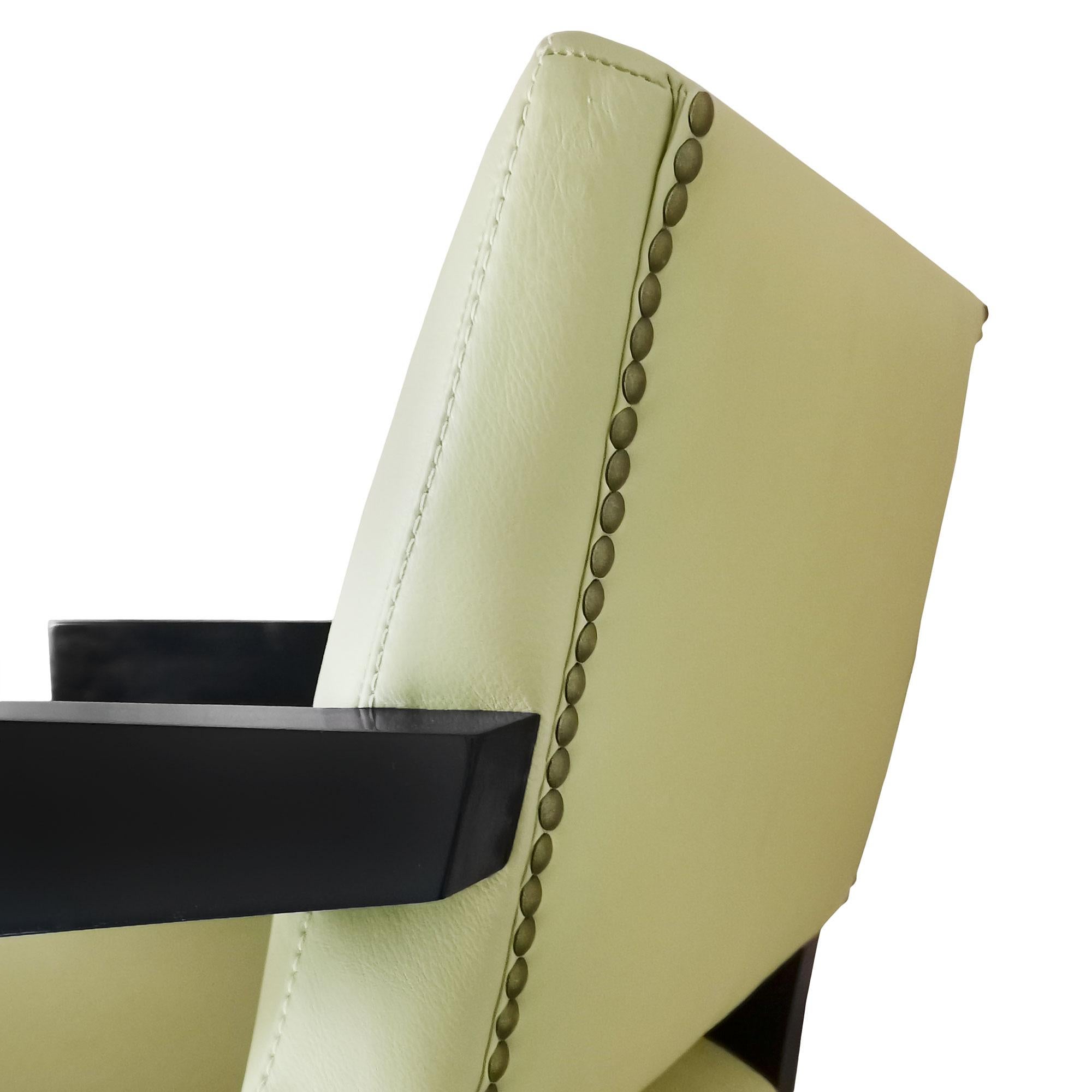 Chaise de bureau cubiste moderne du milieu du siècle dernier, acajou et cuir vert olive - France en vente 1
